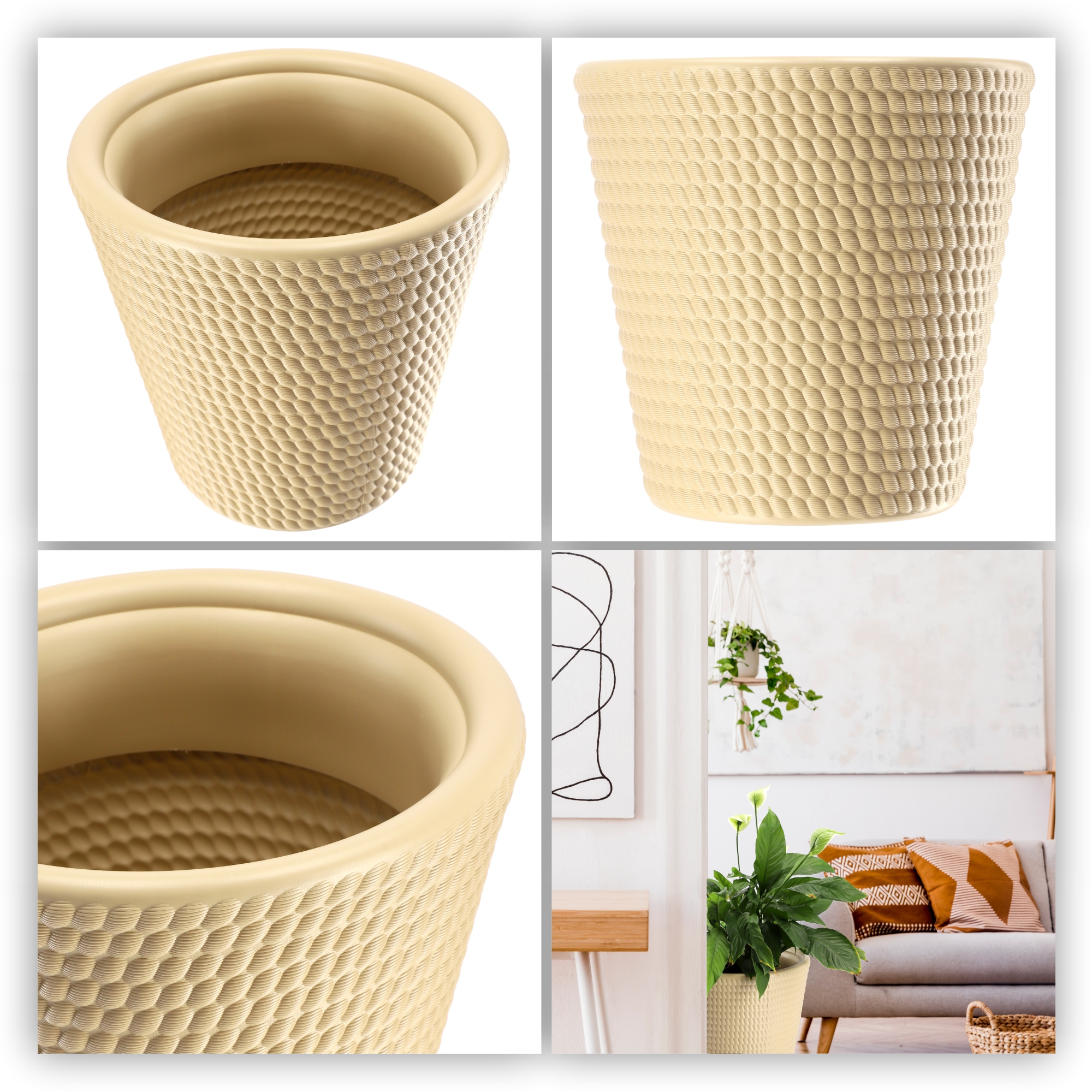 Doniczka na kwiaty Muro 35 cm, beżowa
