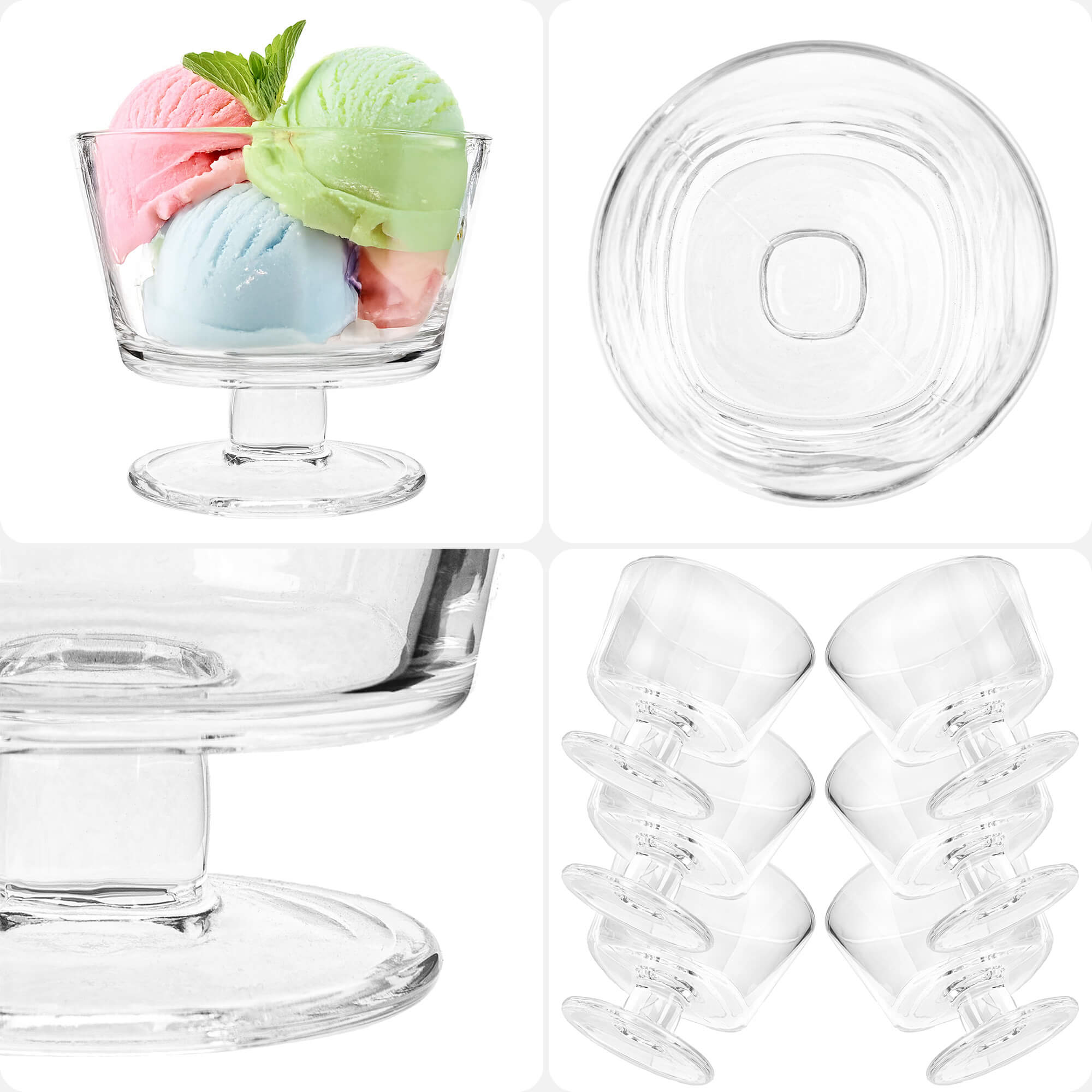 Pucharek do lodów Torza 290ml na nóżce wzór gładki 6 szt.