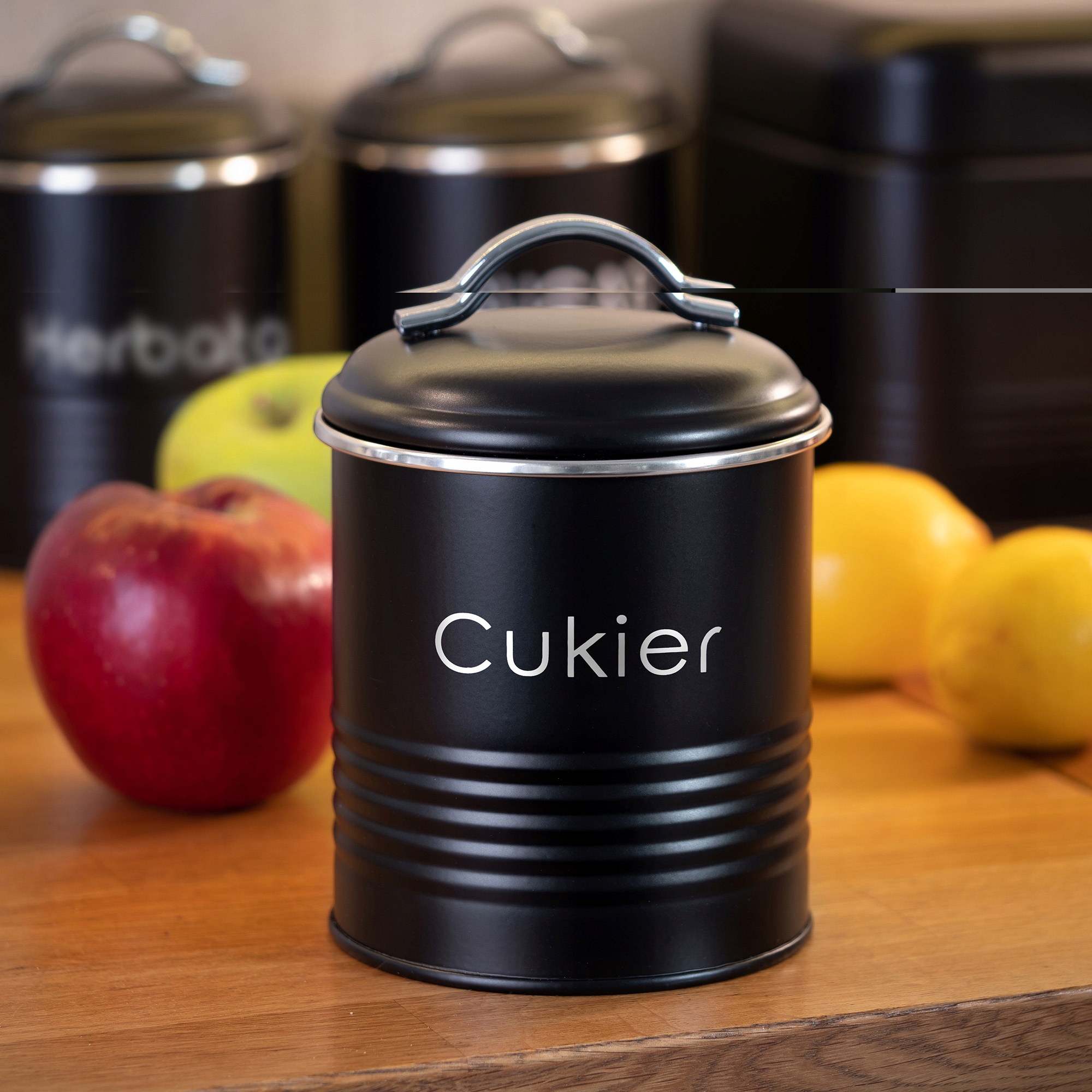 Zestaw pojemników Tufo na chleb, kawę, herbatę i cukier, czarny