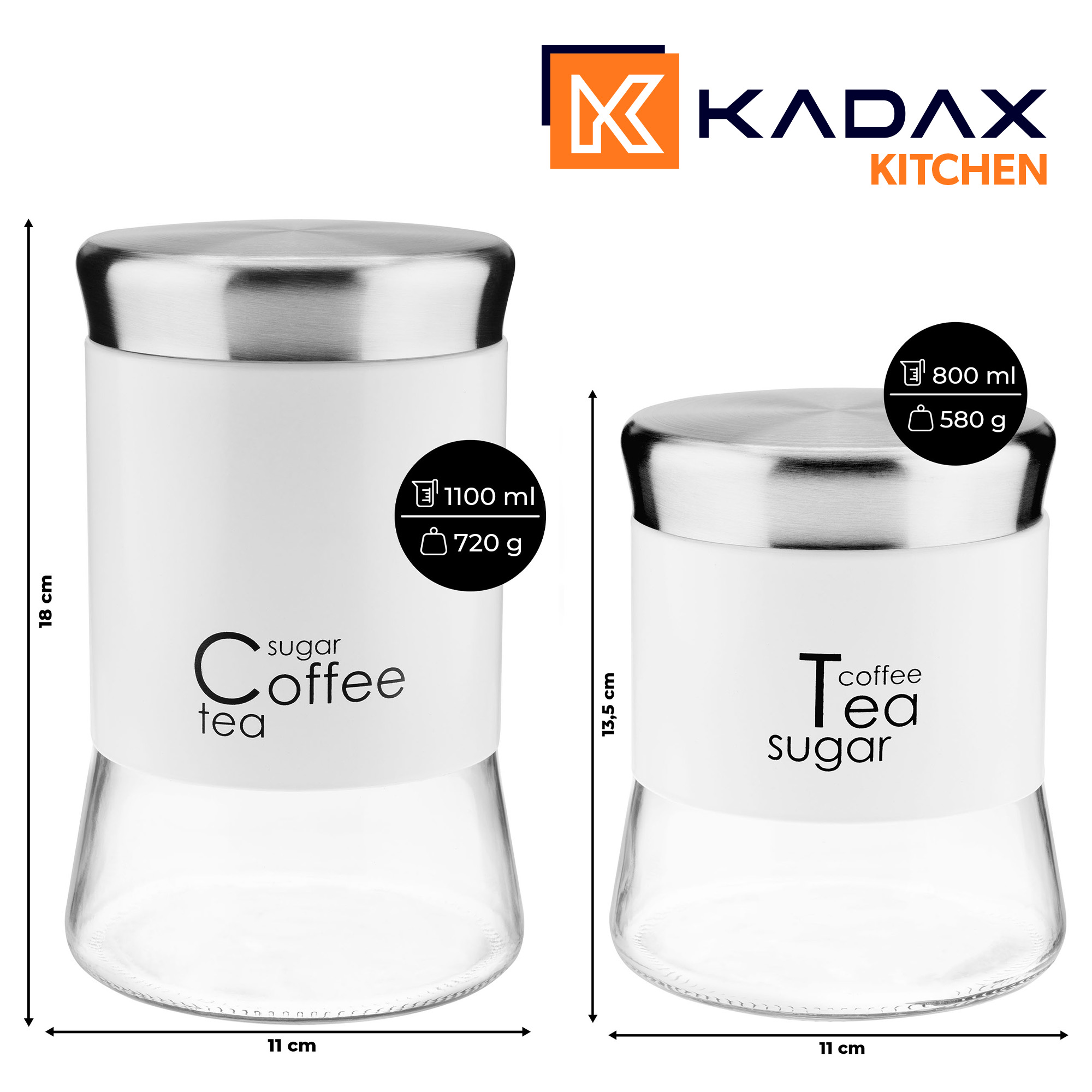 Zestaw pojemników kuchennych 1100 ml + 800 ml, białe