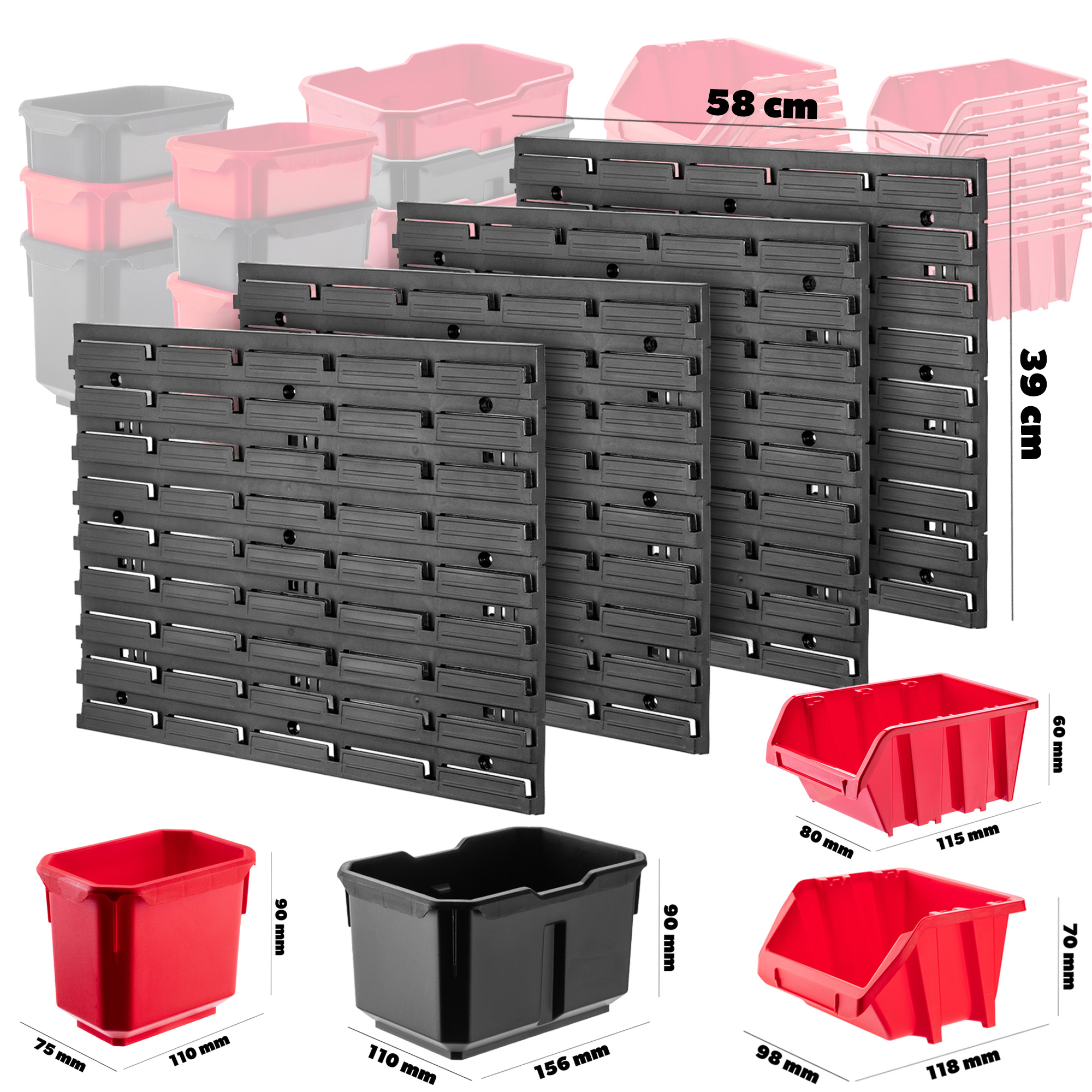 Tablica warsztatowa Lokke 61 elementów 116 x 78 cm, czerwona