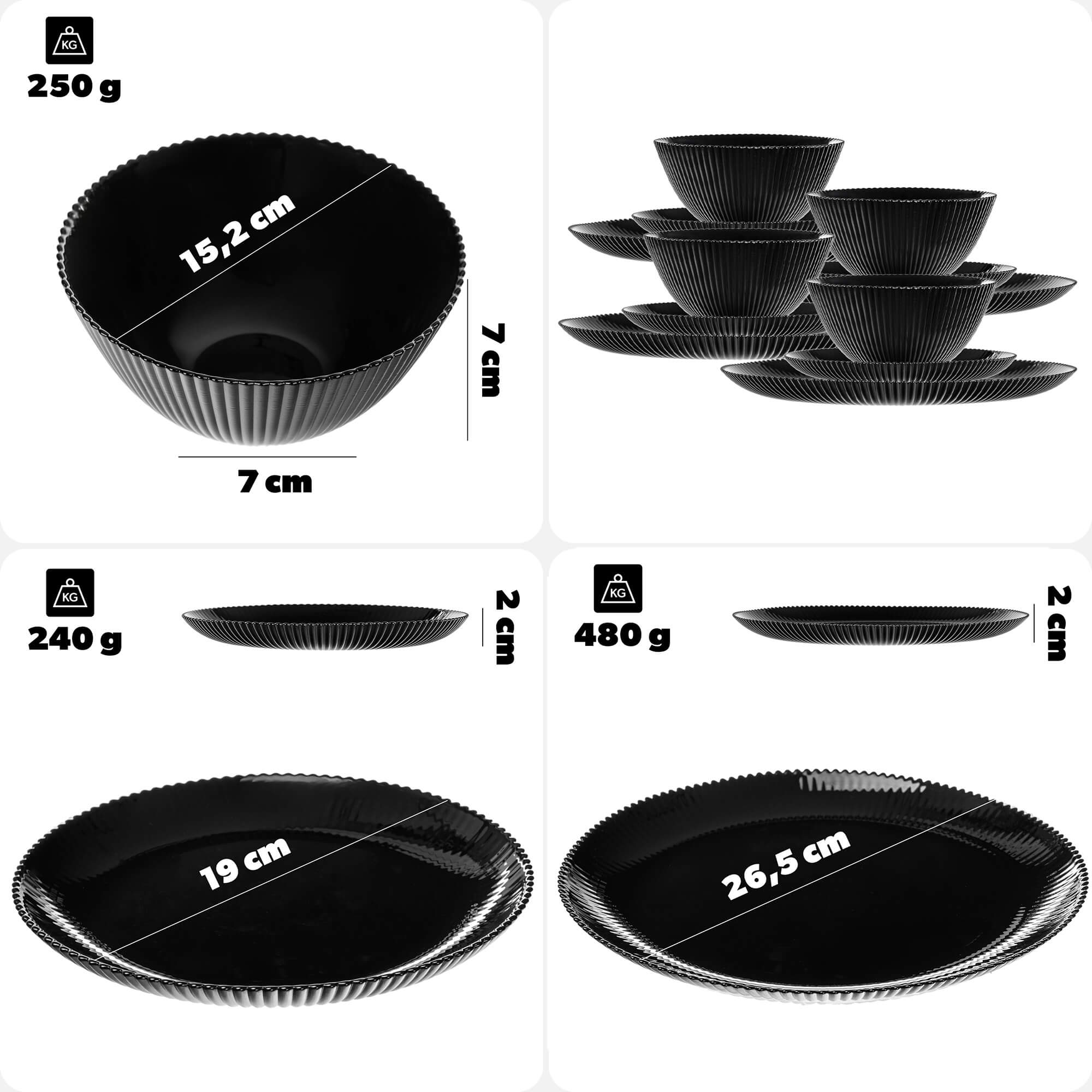 Zestaw obiadowy Regno czarny 4 komplety