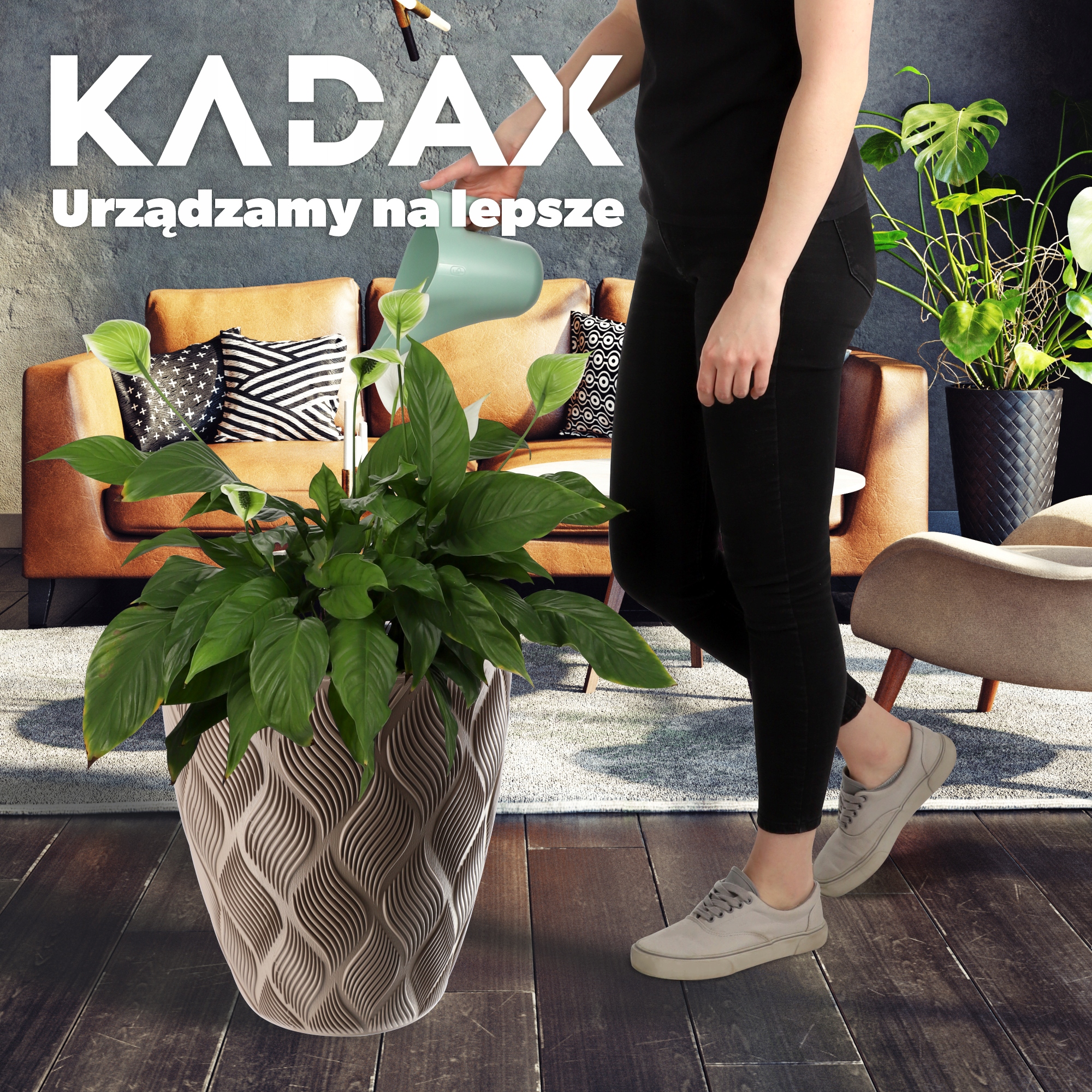 Doniczka na kwiaty z wkładem Jesi 30 cm, beżowa