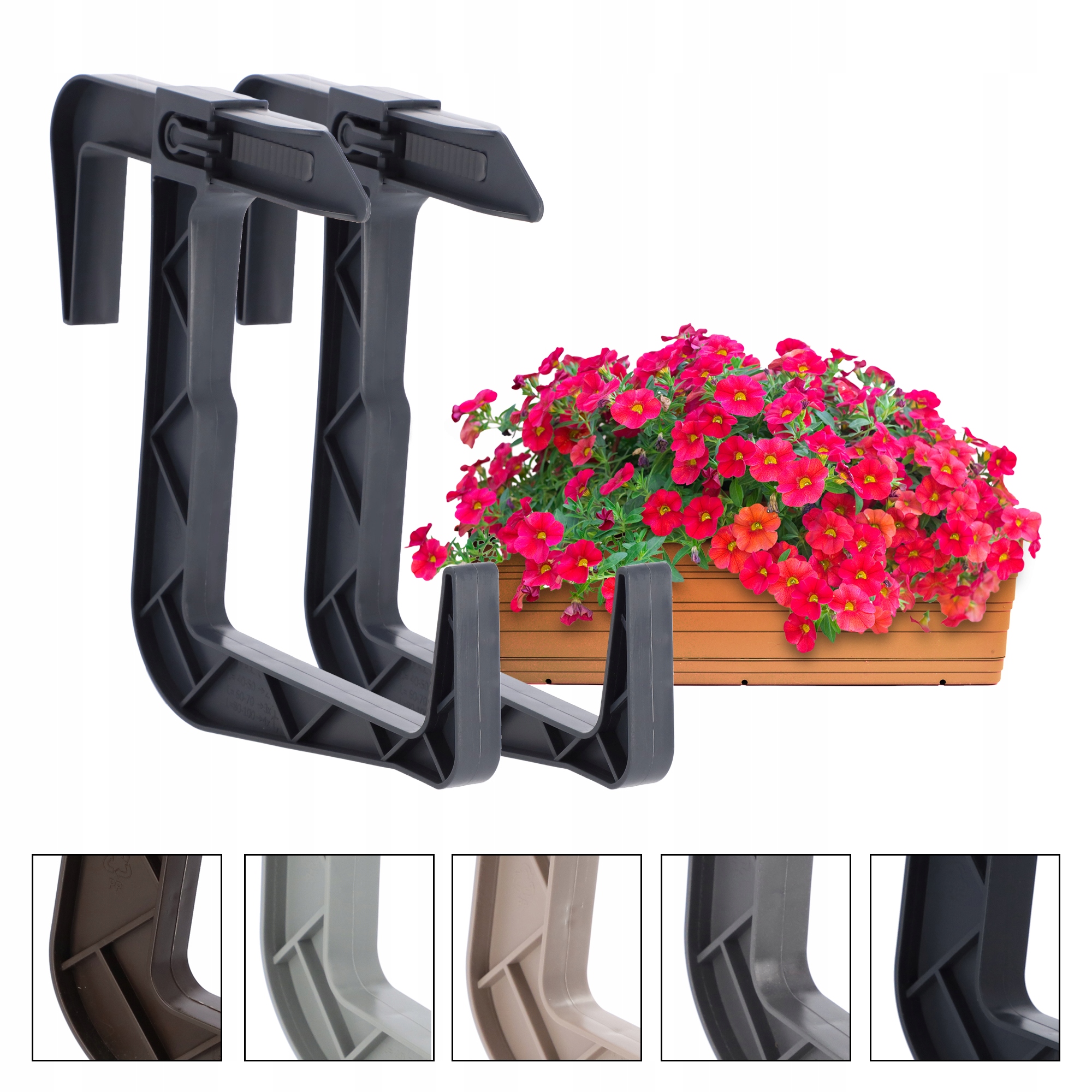 Uchwyt na doniczkę balkonową grafit, 2 szt.