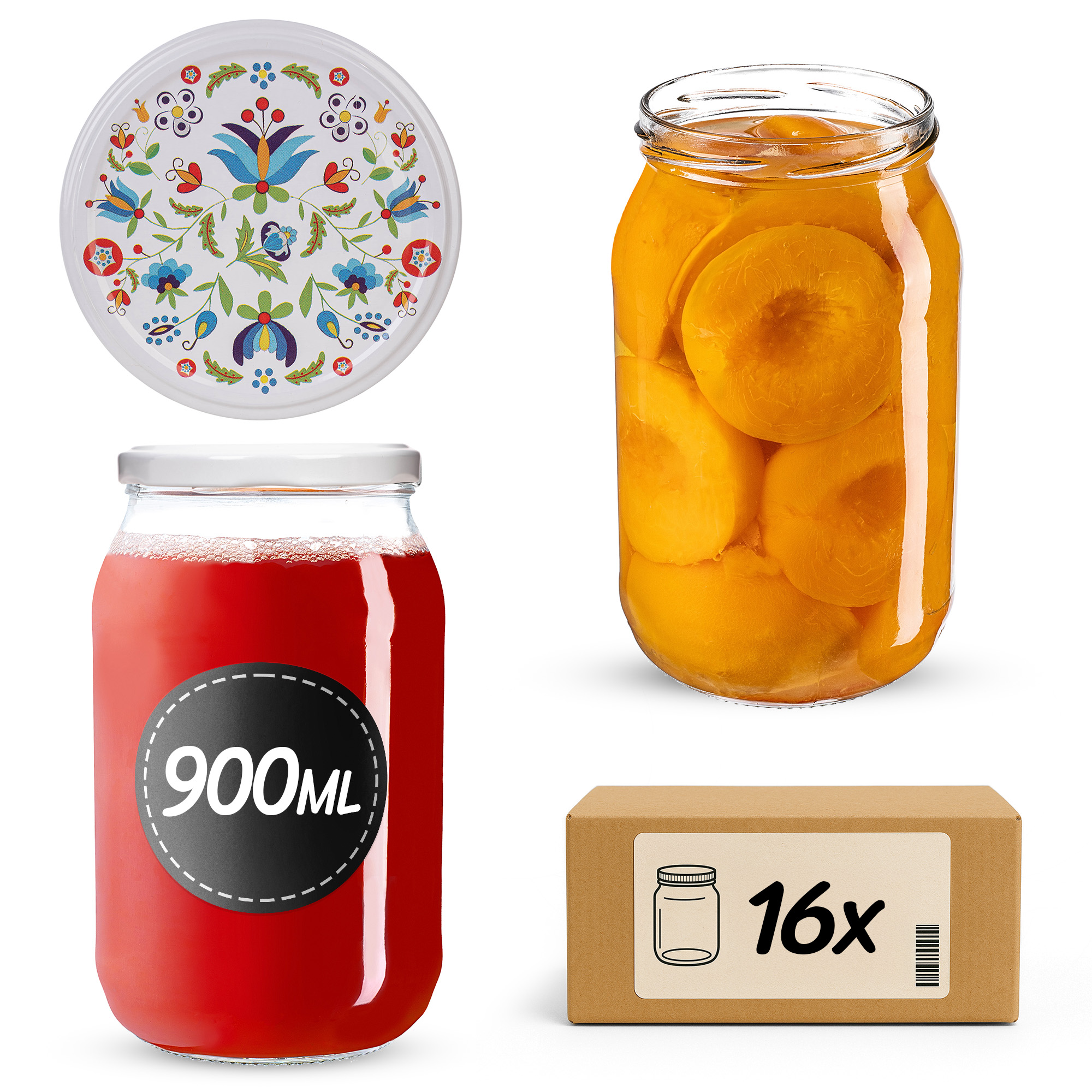 Słoiki na przetwory Simo 900ml fi82mm 16szt + wieczko Kaszuby