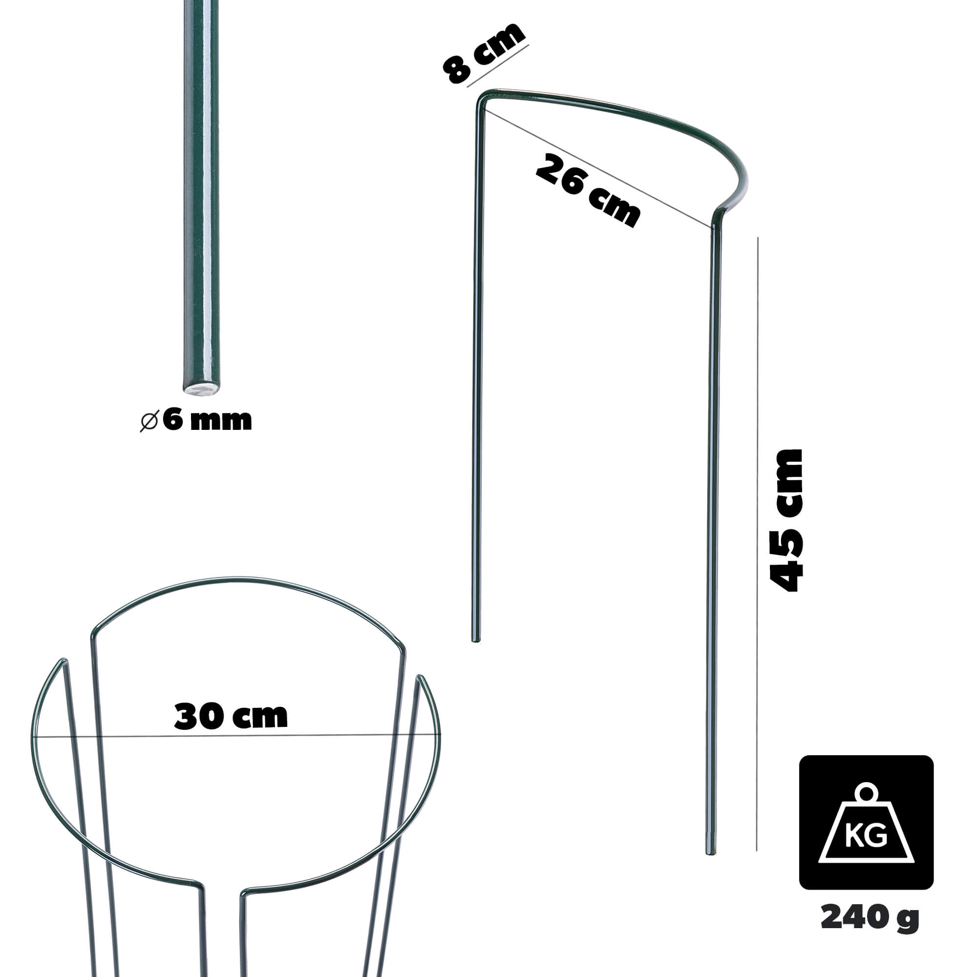 Podpora ogrodowa Mahet 1/3 koła 45 cm stalowa zielona 3 szt.