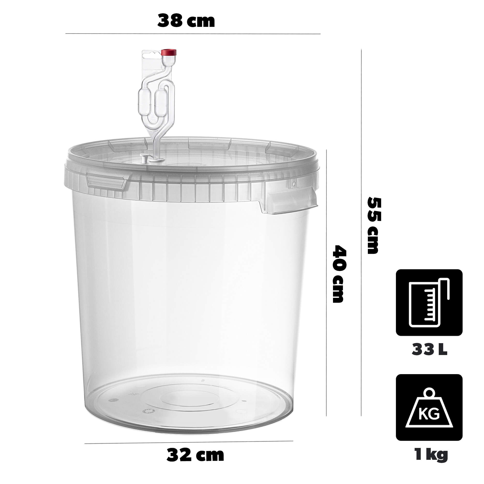 Pojemnik fermentacyjny Acerra z pokrywą 33L transparentny + korek + rurka fermentacyjna