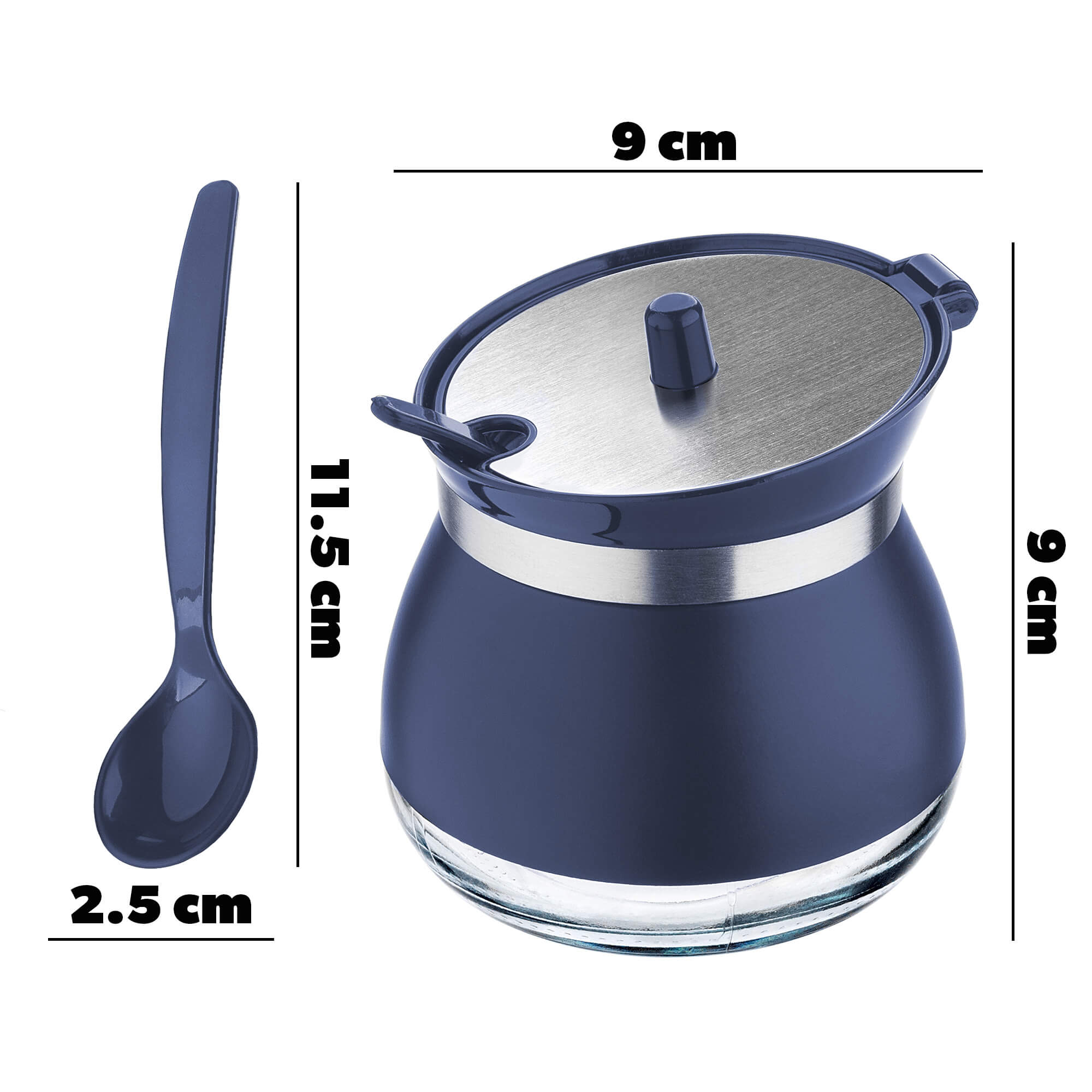 Cukiernica szklana z łyżeczką Lerin 270 ml, granatowa