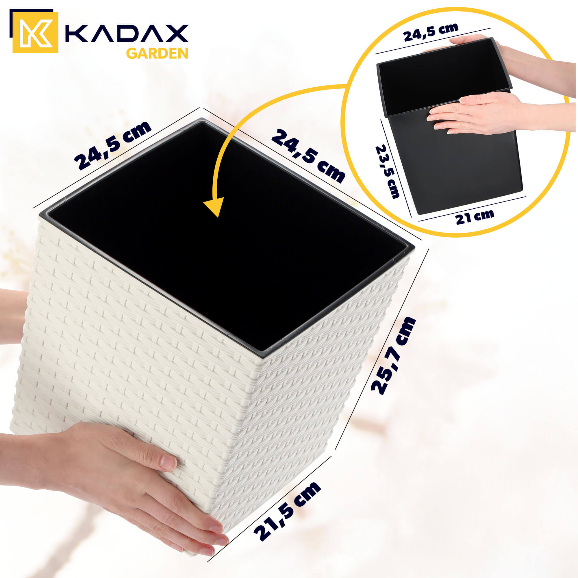 Donica na kwiaty z wkładem rattan 25 cm, kremowa
