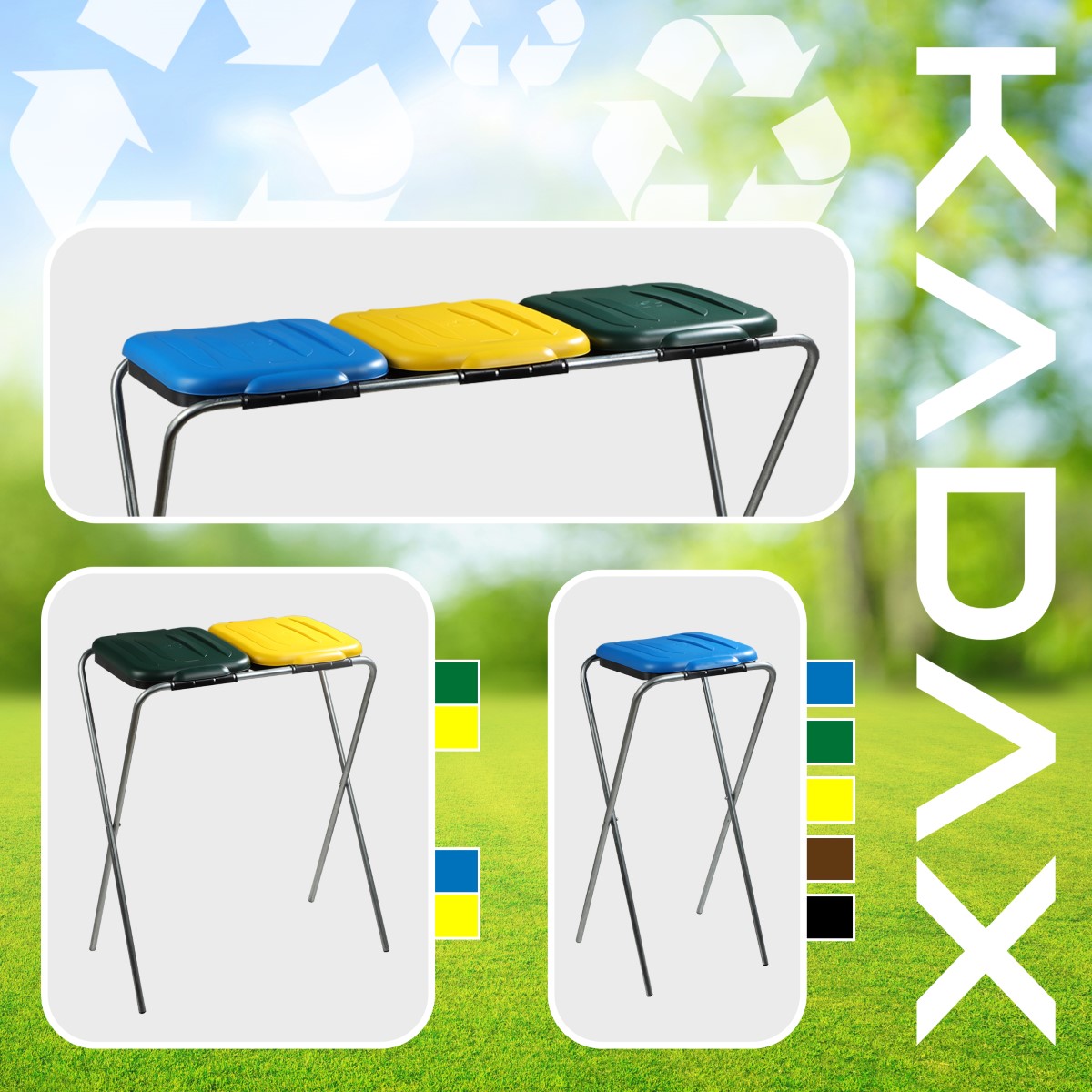 Stojak na worek do segregacji śmieci Bakel podwójny, zielono-żółty