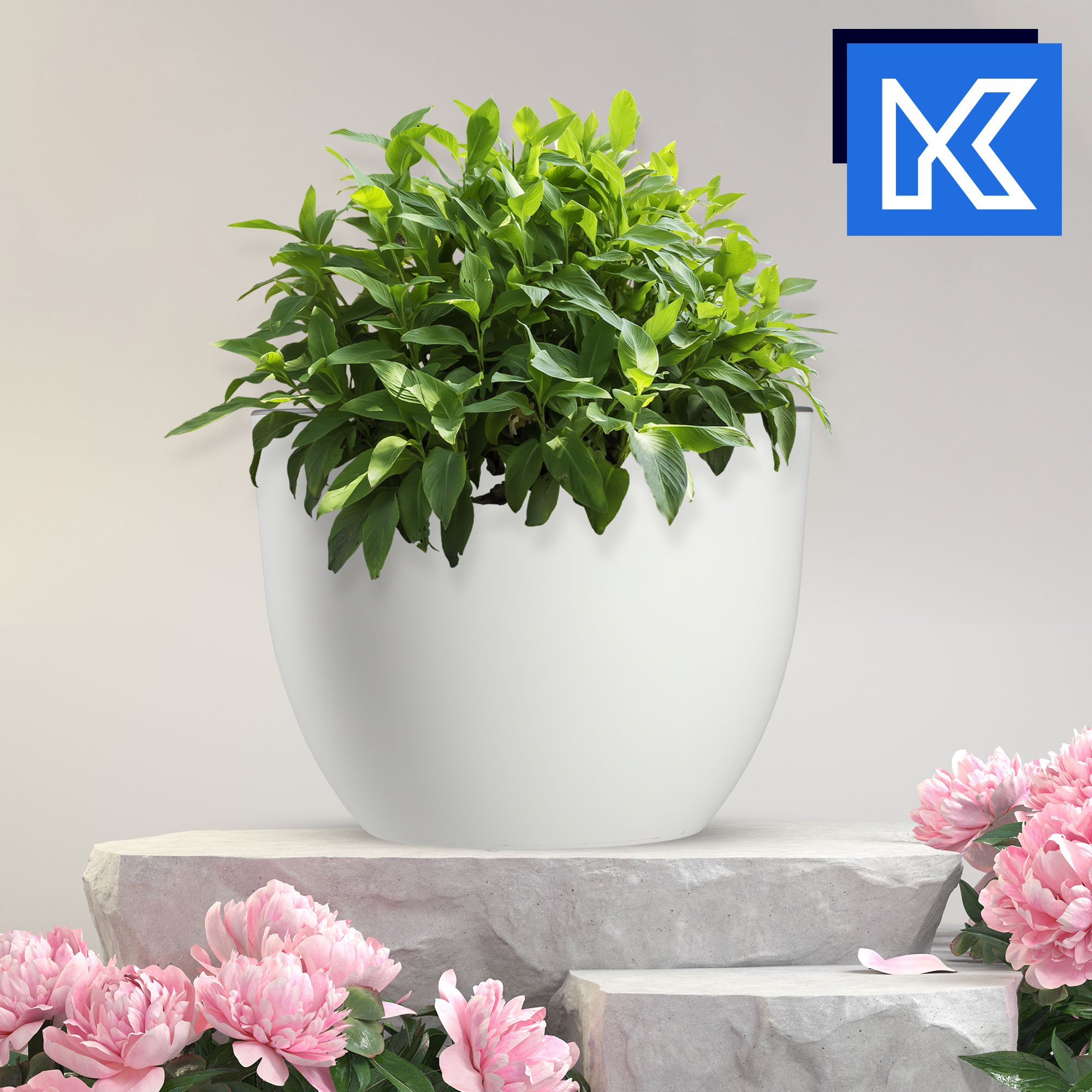 Doniczka okrągła Rafat 35 m, biały + beton