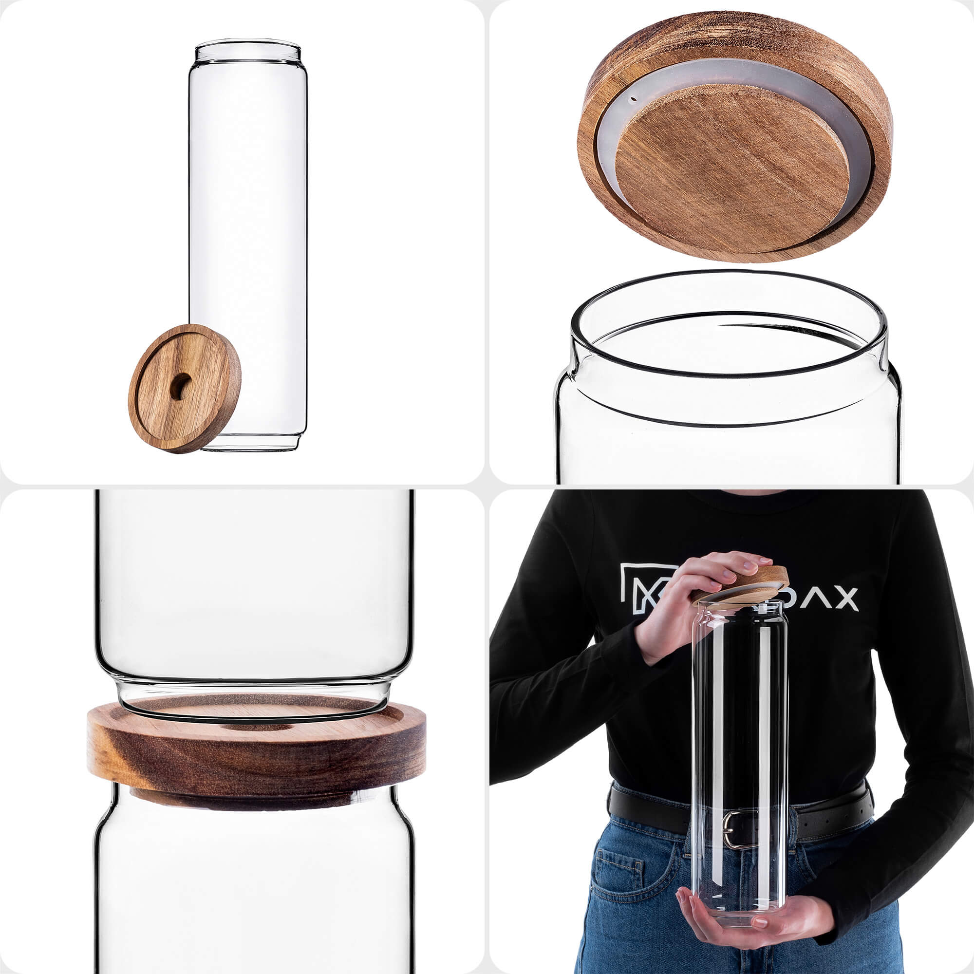 Pojemnik szklany na żywność Rucce z drewnianą pokrywką 1550ml