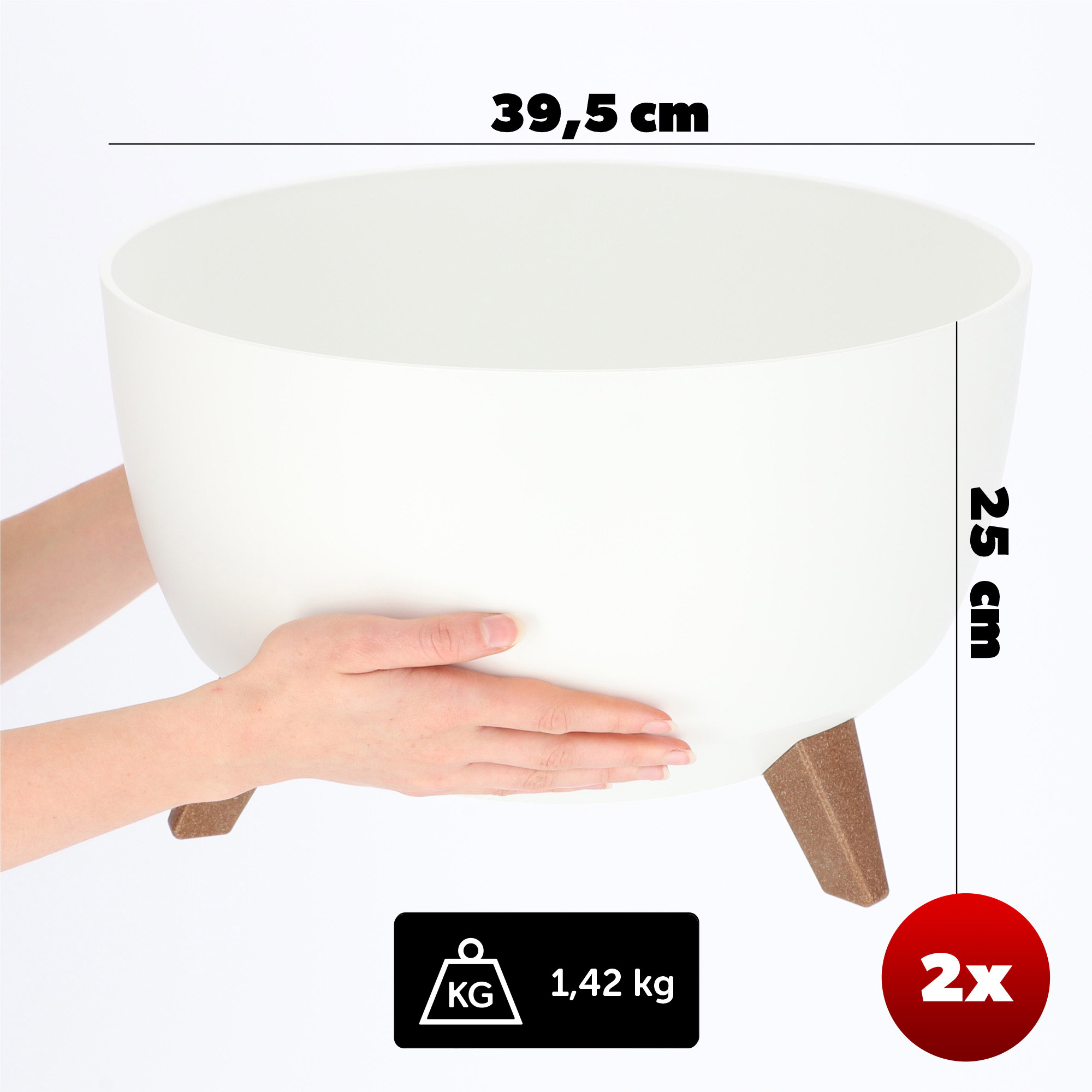 Misa na kwiaty z nóżkami biała Luri 40 cm, 2 szt.