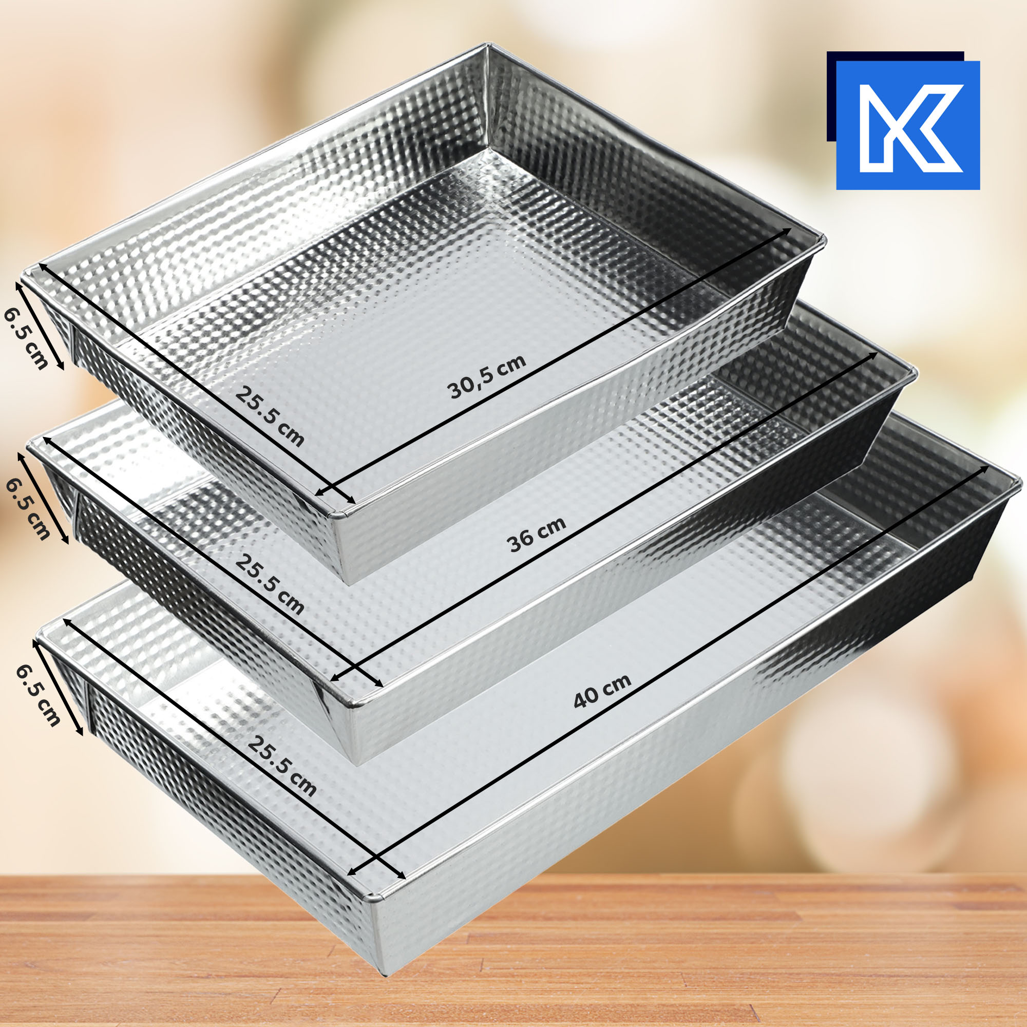 Zestaw blach do pieczenia 30 + 36 + 40 cm, srebrne