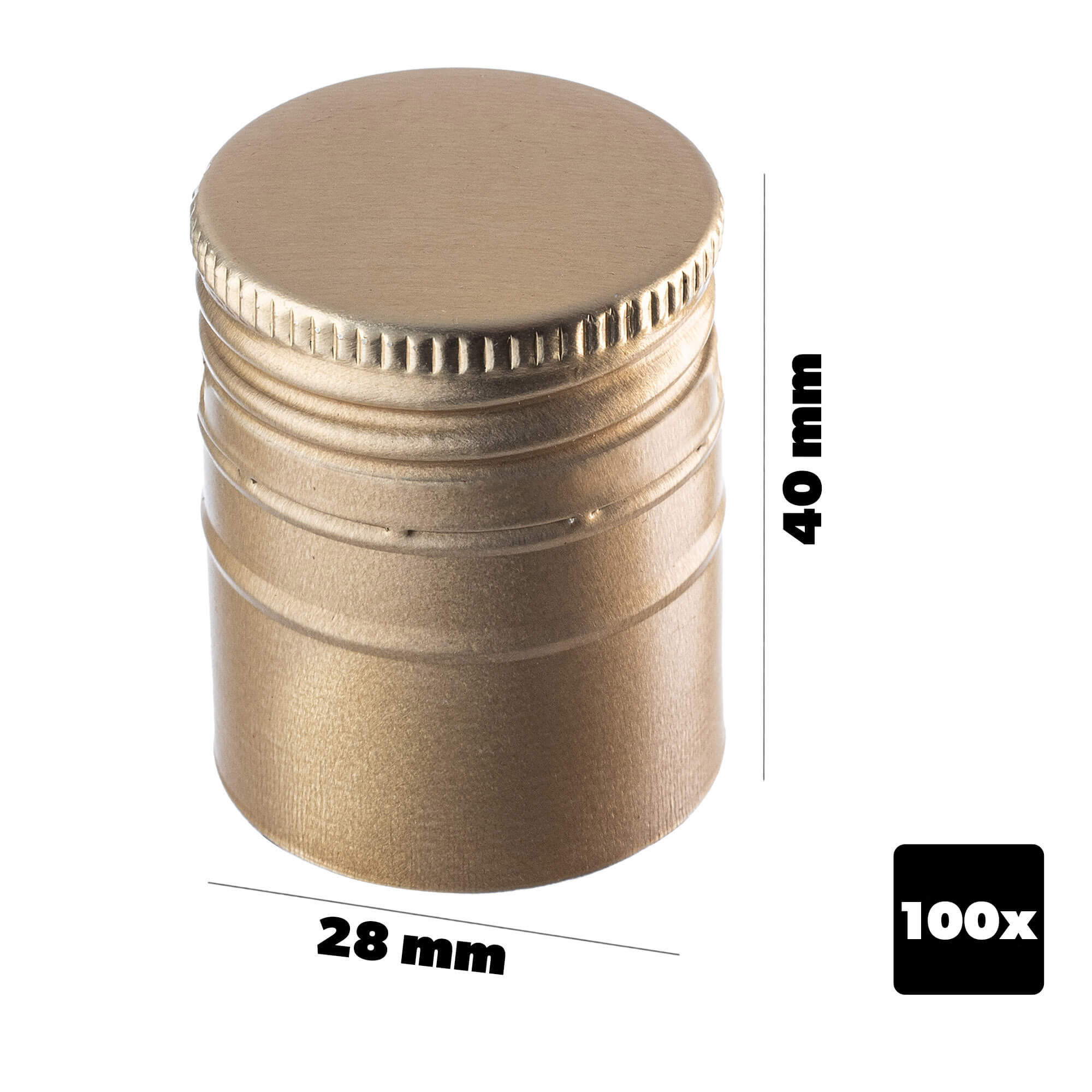 Aluminiowa zakrętka do butelek Annot fi 28mm długa złota 100 szt.