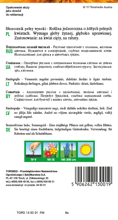 Słonecznik kwiatowy - Helianthus annuus pełny wysoki - żółty 2g