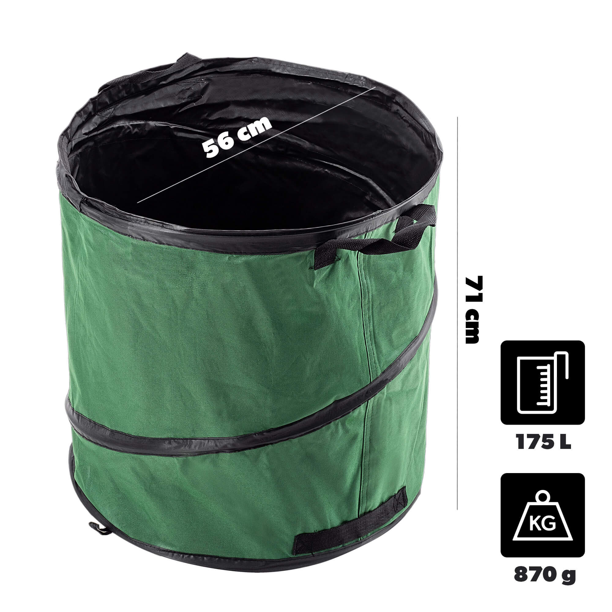 Składany kosz ogrodowy Vermenton 175L zielony