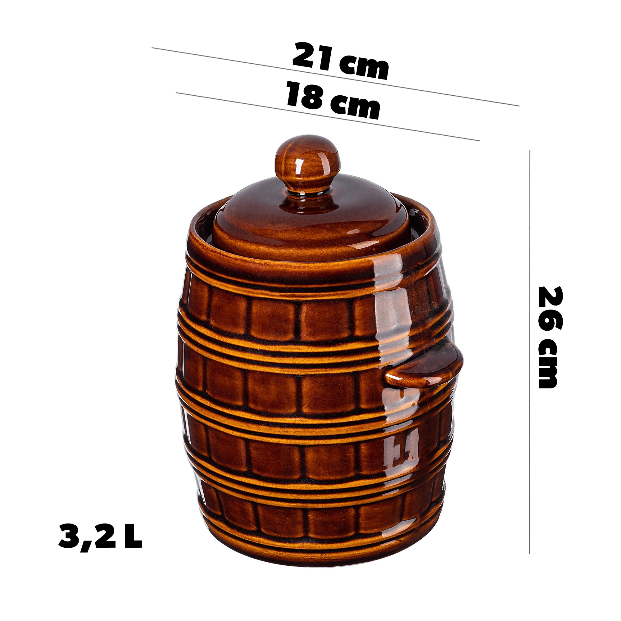 Beczka kamionkowa Helios 3.2L, z kołnierzem i pokrywką