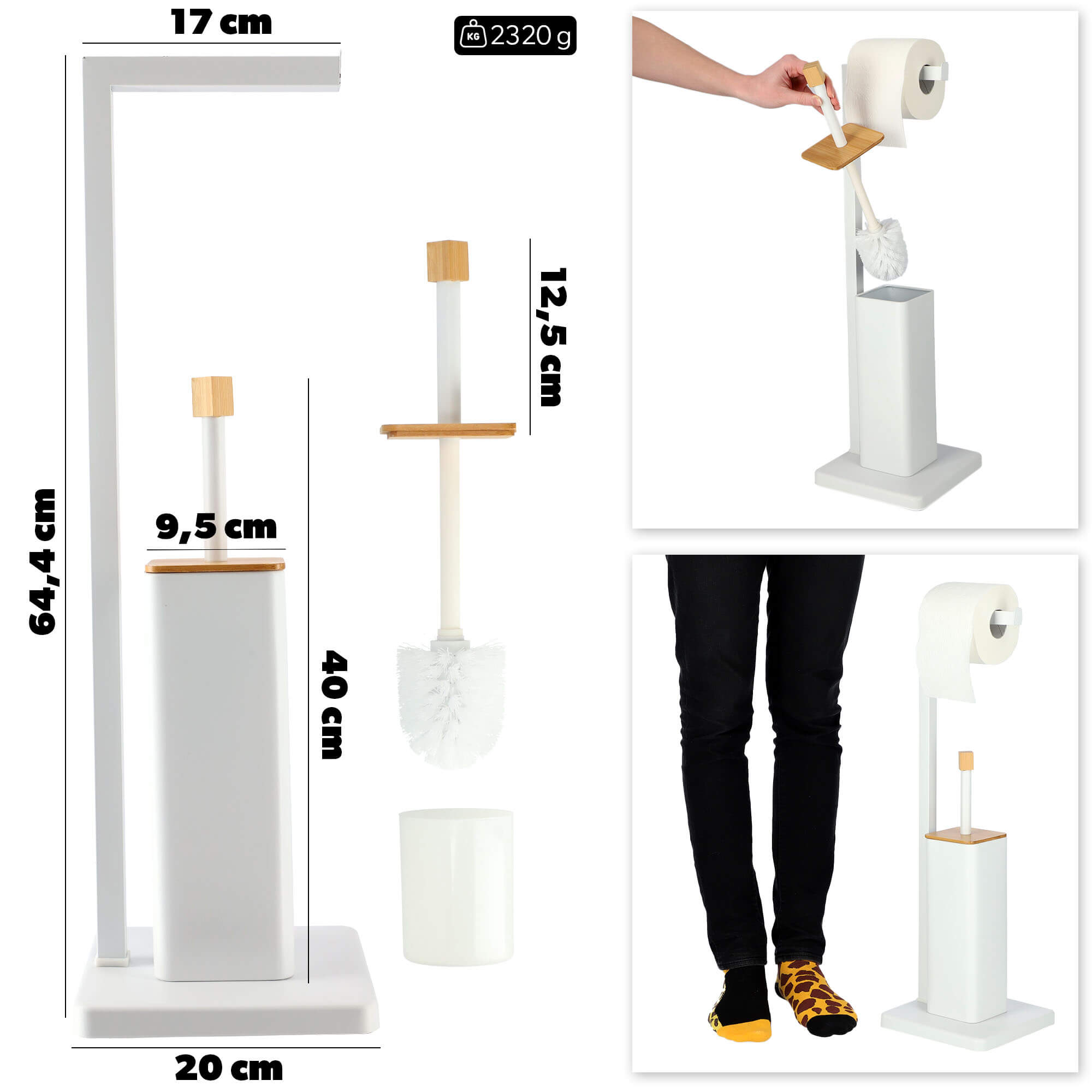 Zestaw łazienkowy Tapio stojak na papier toaletowy + szczotka do WC, biały