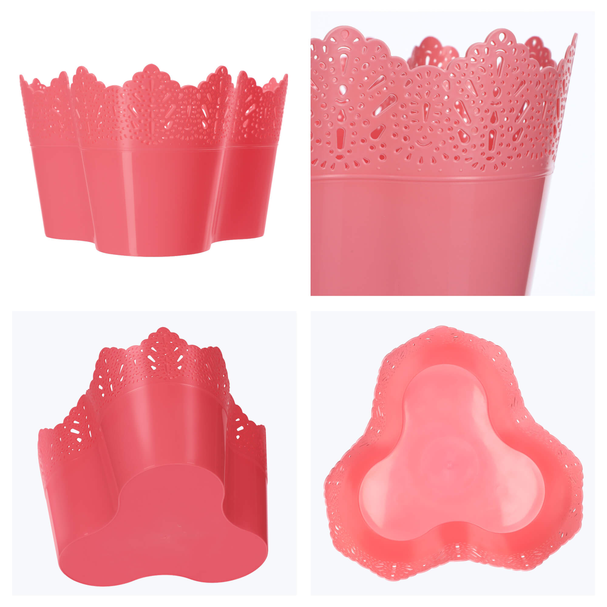 Doniczka Calade na kwiaty z koronką potrójna 15 x 24 cm, koralowa