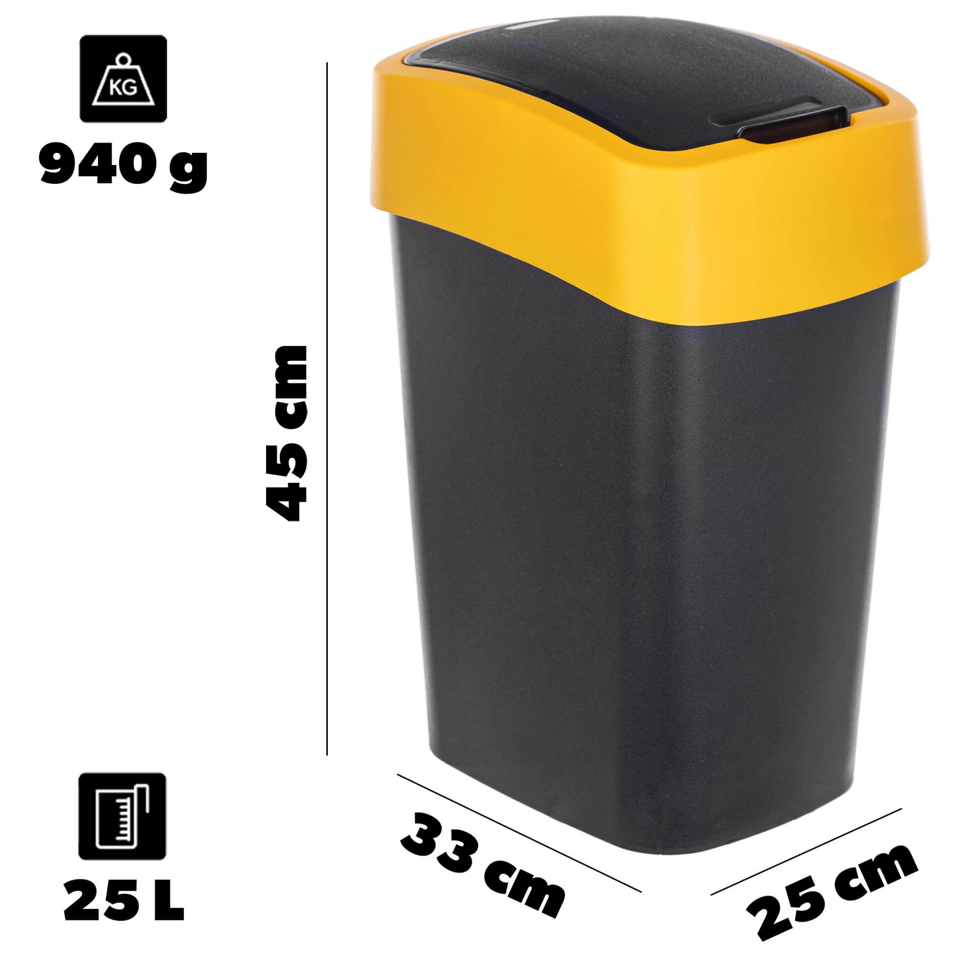 Kosz na śmieci Curver Flip Bin 25L czarno-żółty