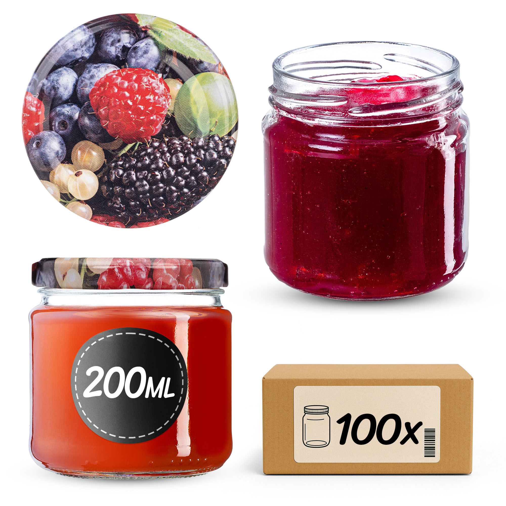 Słoiki na przetwory Lerma 200ml 100szt 66mm + wieczka "Mix owoców leśnych"