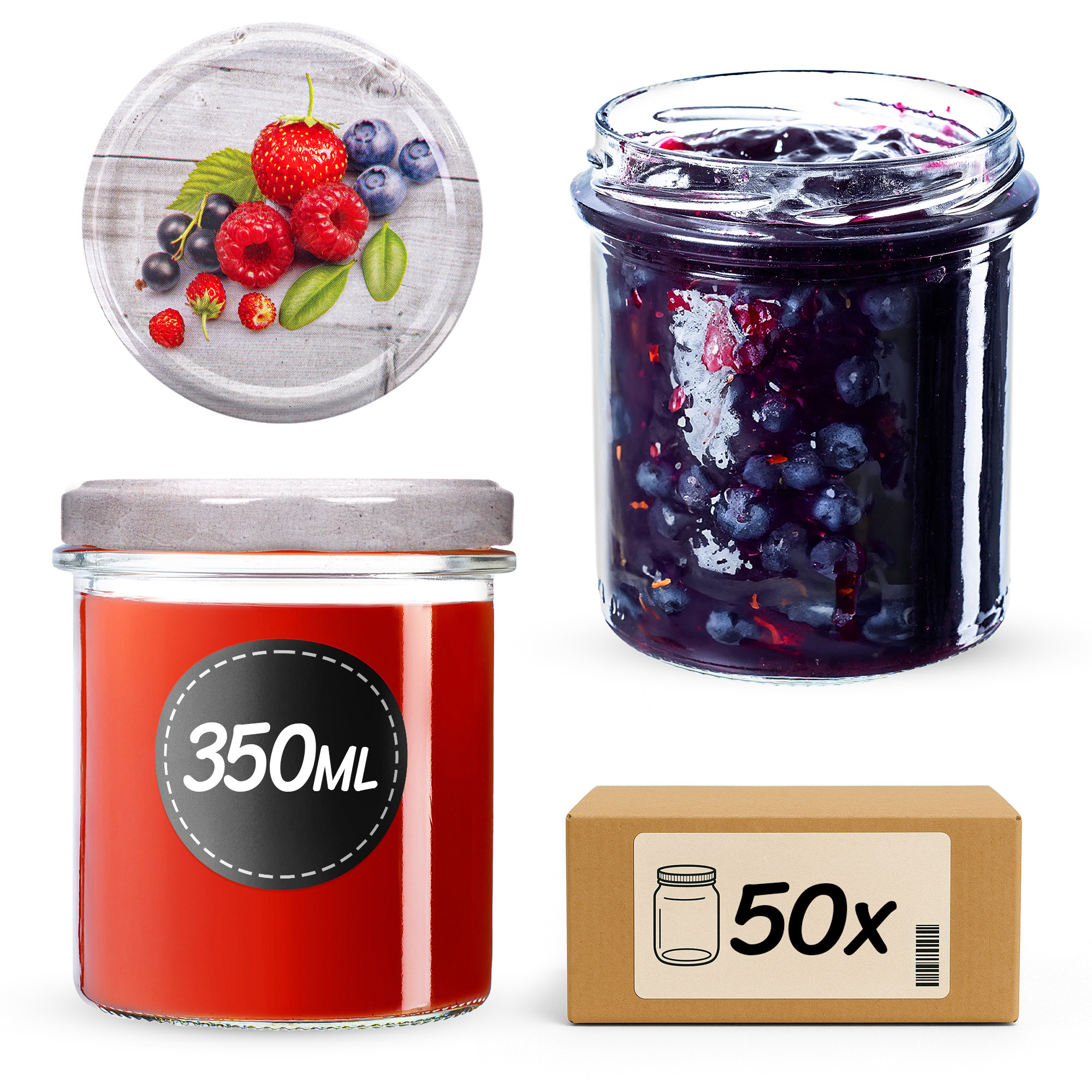 Słoiki na przetwory Avila 350ml fi82mm 50szt + wieczko Owoce