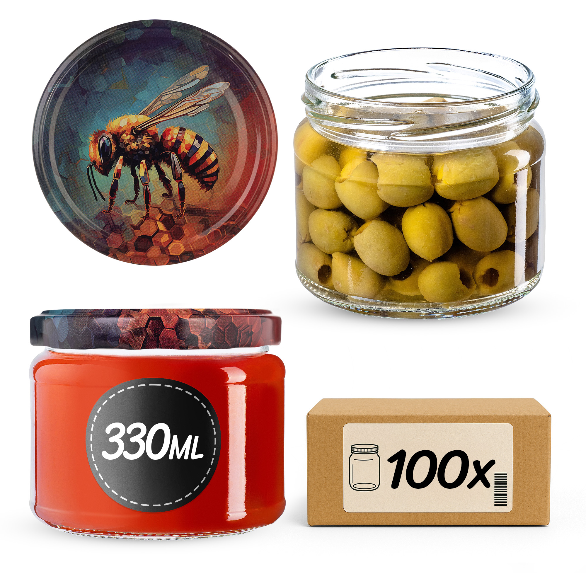 Słoiki na przetwory Sonka 330ml fi82mm 100szt + wieczko Pszczoła
