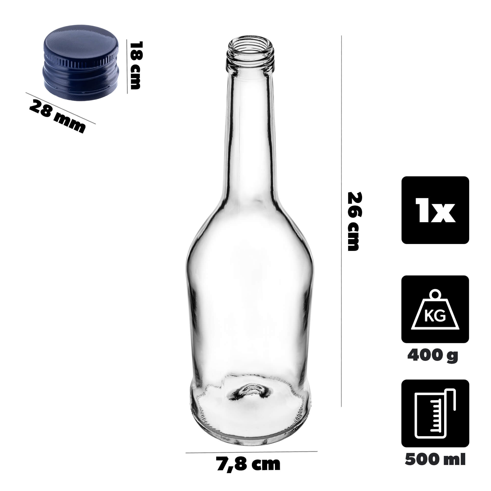 Szklana butelka na nalewkę Loiret 500ml z granatową zakrętką 1 szt.