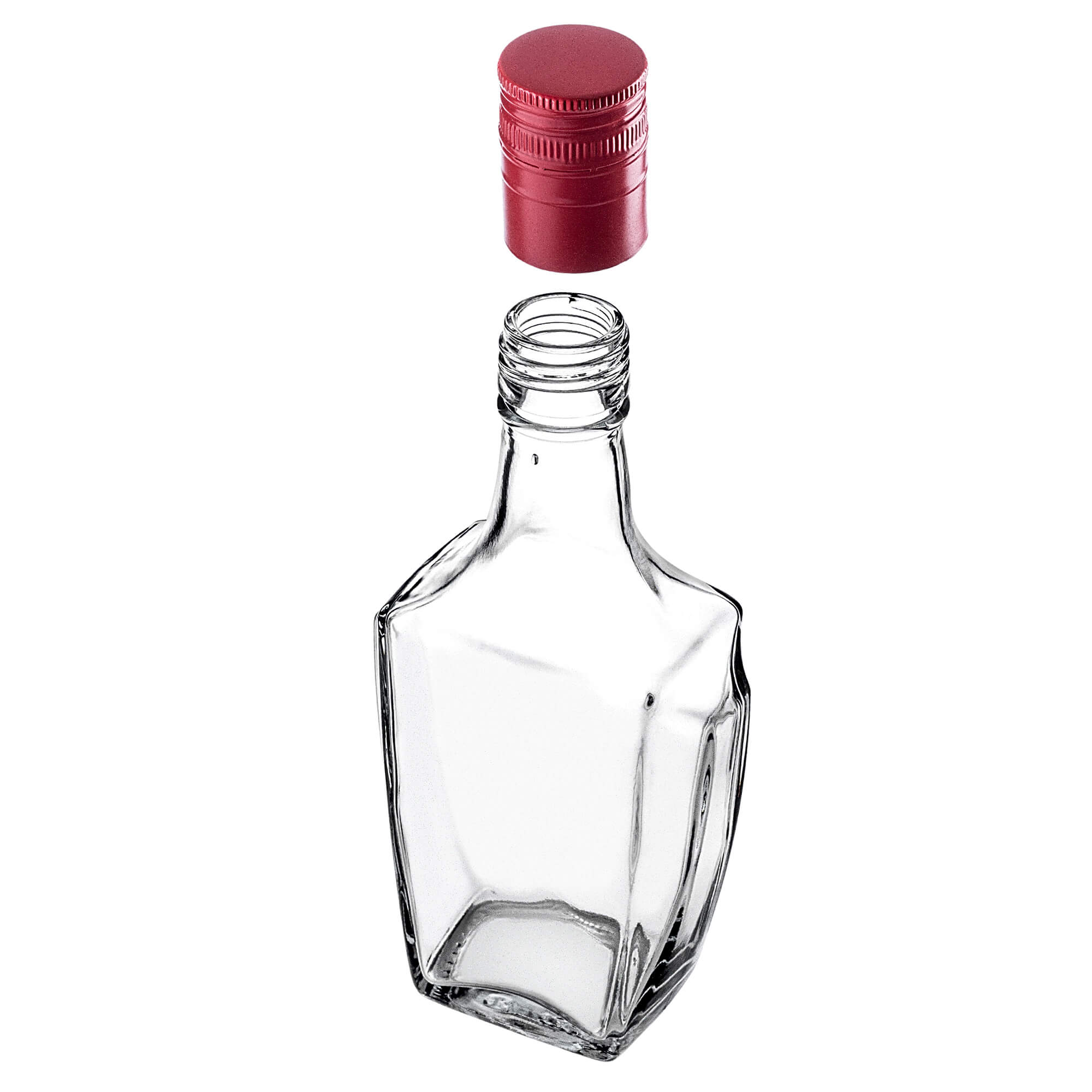 Szklana butelka na nalewkę Faenza 250ml z długą czerwoną zakrętką 10 szt.