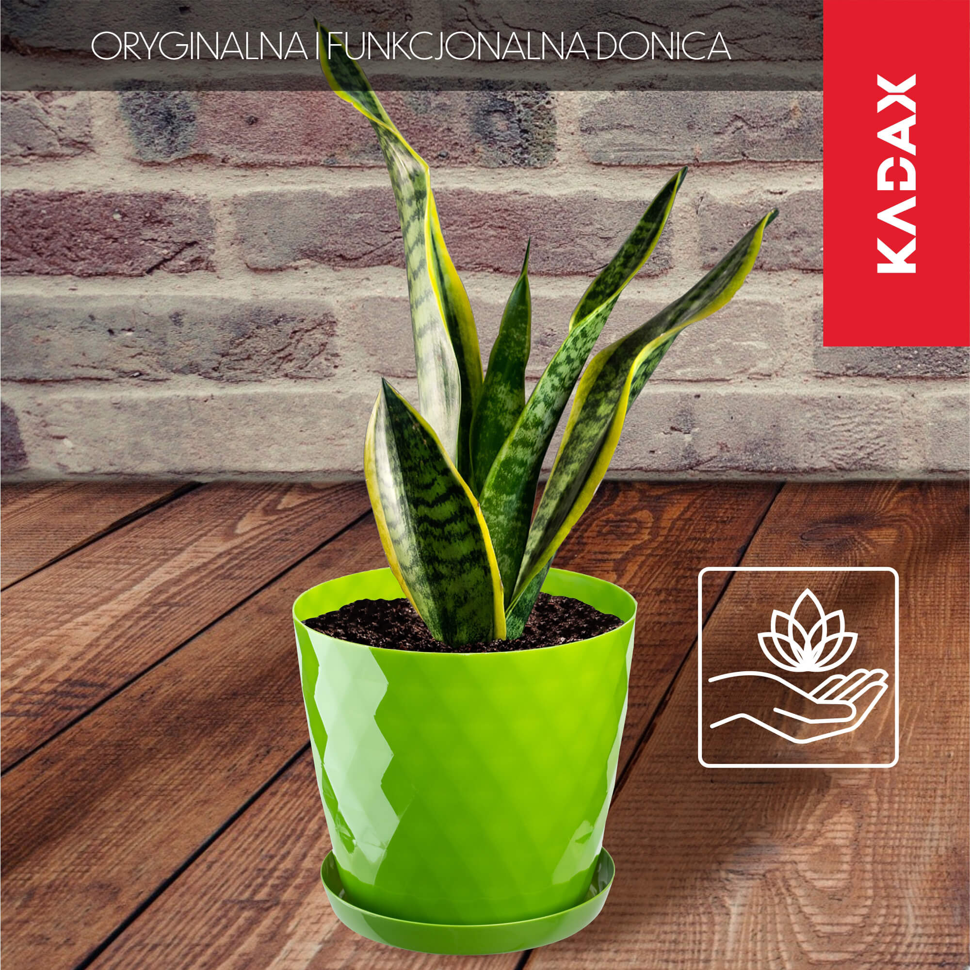 Doniczka na kwiaty z podstawką Amily 30 cm, zielona