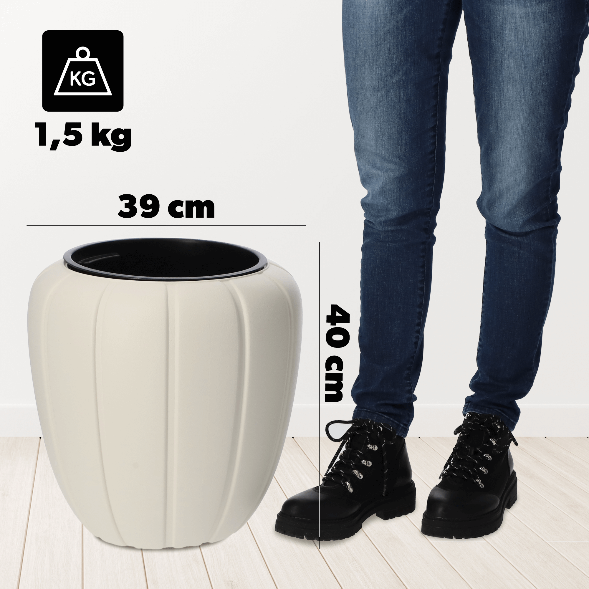 Donica na kwiaty z wkładem Pale 40 cm, kremowa