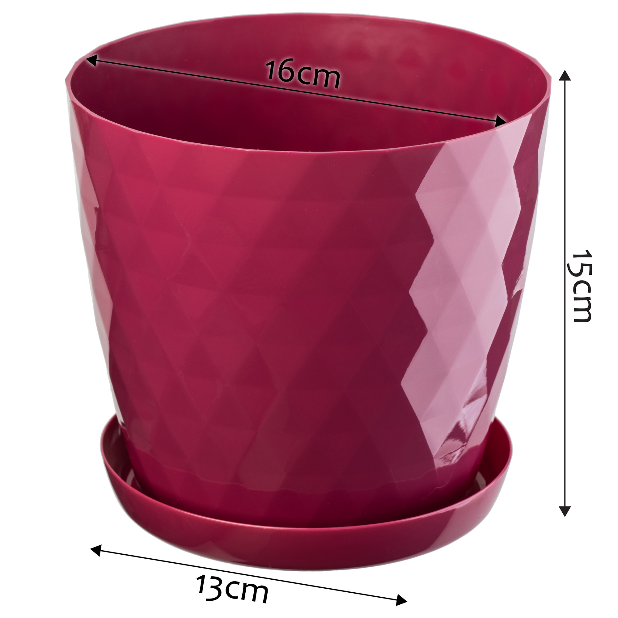 Doniczki na kwiaty z podstawkami Amily 16cm amarant 3szt