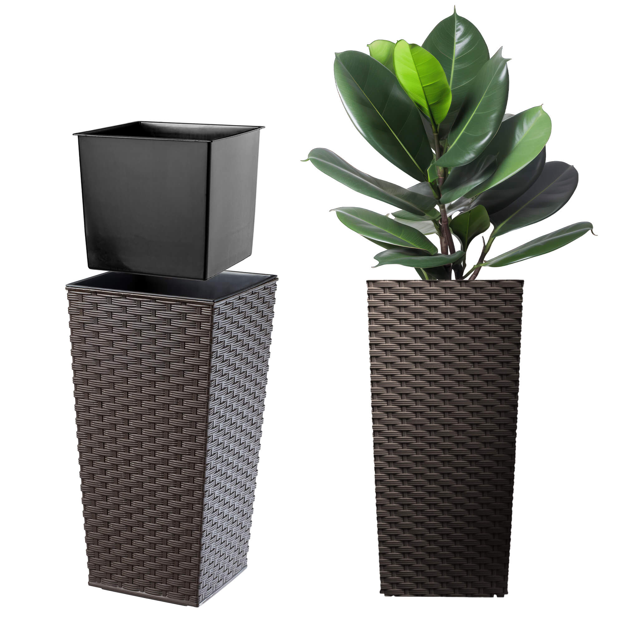 Donica z wkładem rattan Pesaro 30 cm, mokka