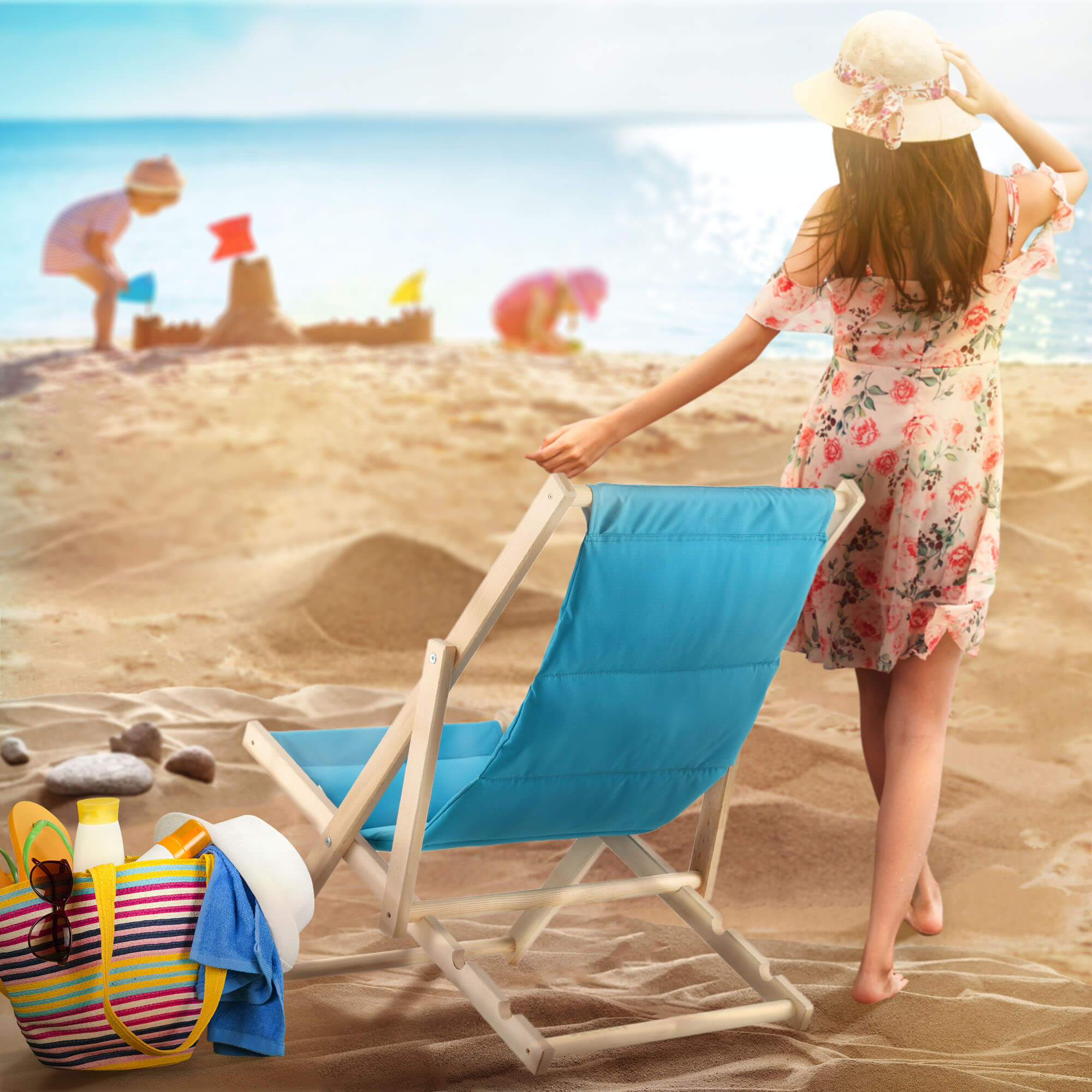 Leżak plażowy bez zagłówka Troia, niebieski