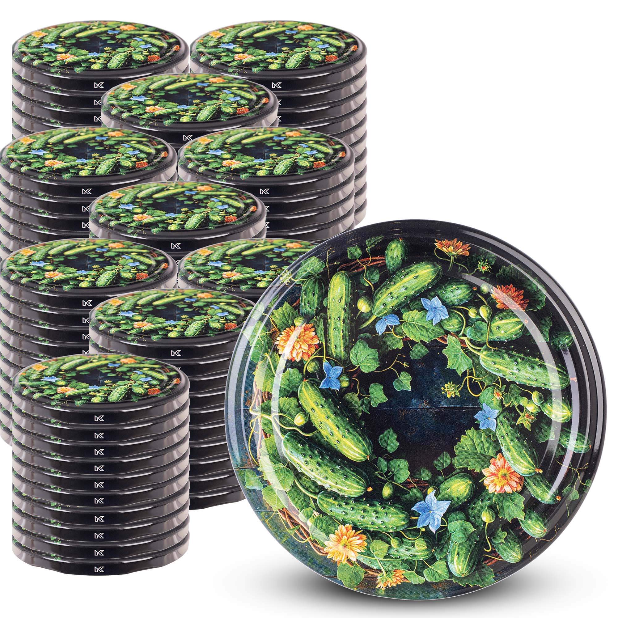 Metalowe wieczka do słoików Virbo 100szt fi 82mm "Ogórki w okręgu"