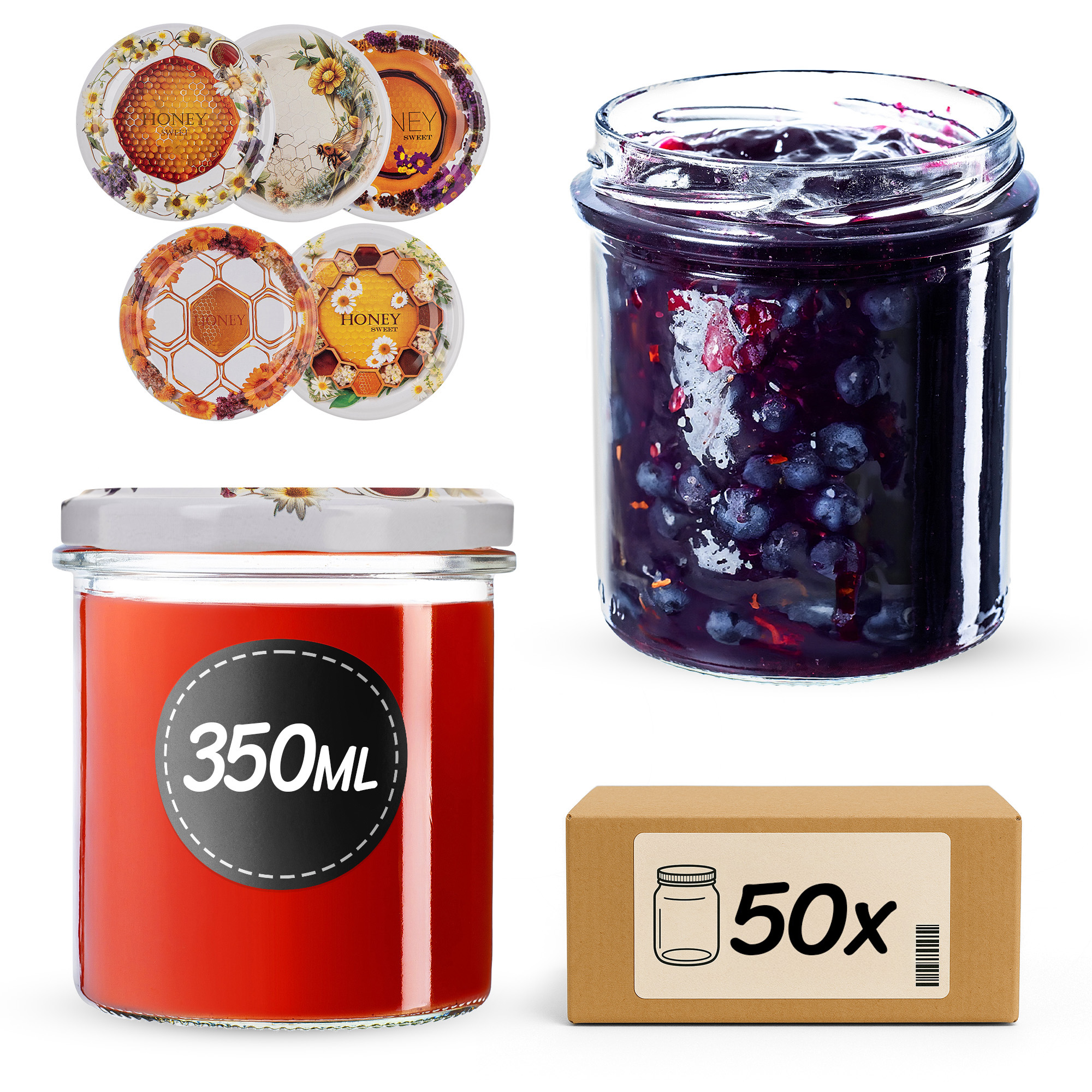 Słoiki na przetwory Avila 350ml fi82mm 50szt + wieczko Miodowy mix