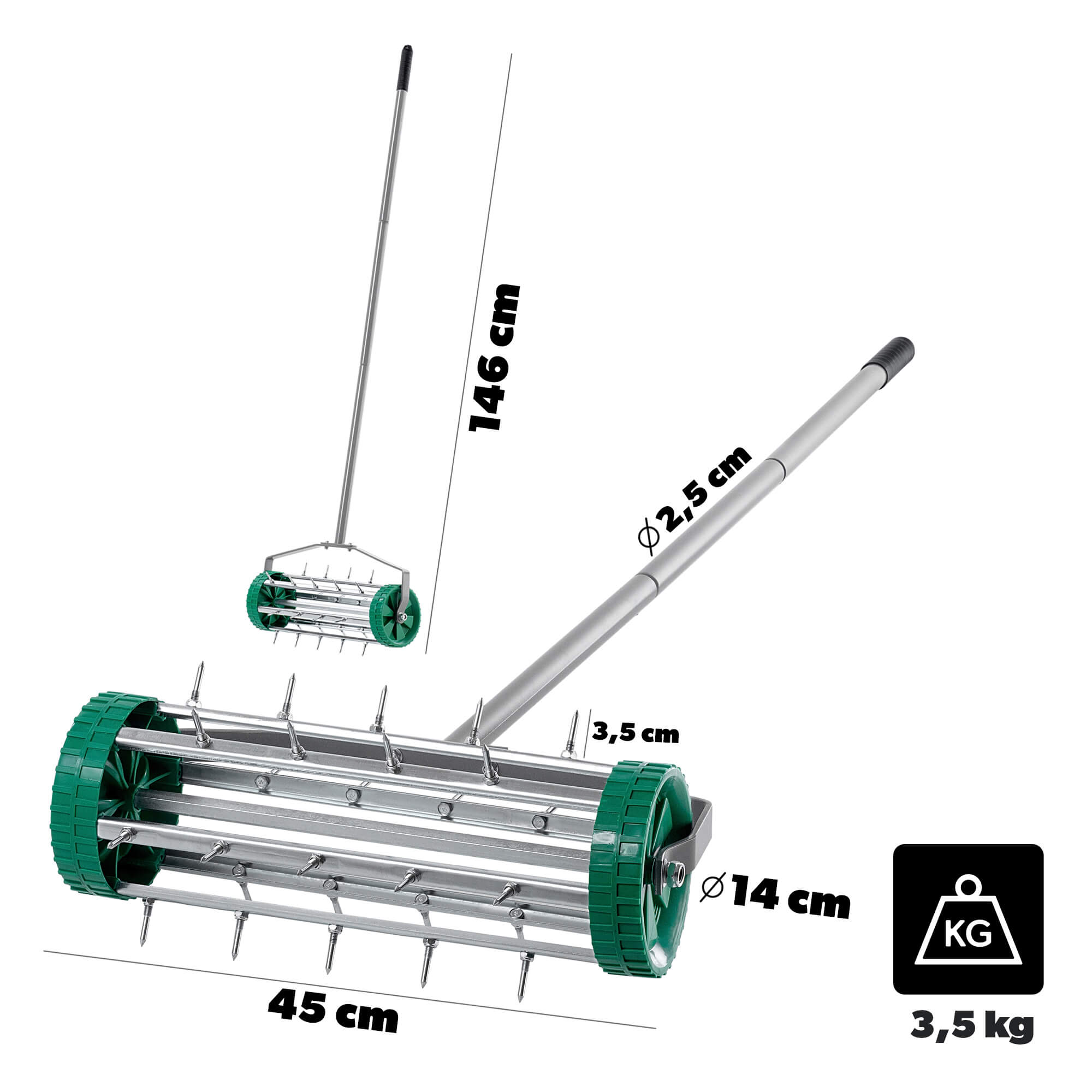 Ręczny aerator do trawy Udel, zielony