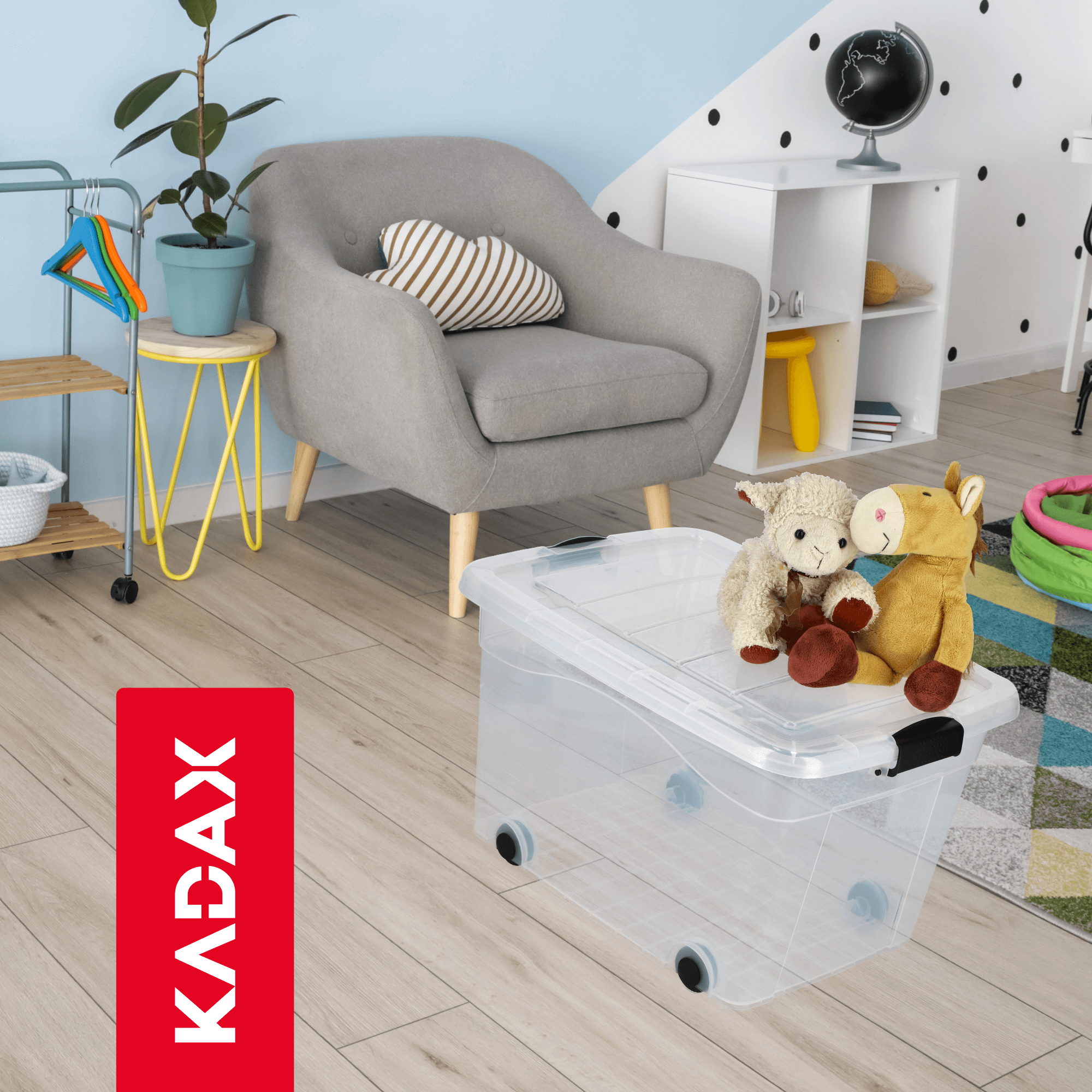 Plastikowy pojemnik na kółkach Vado 60L, transparentny