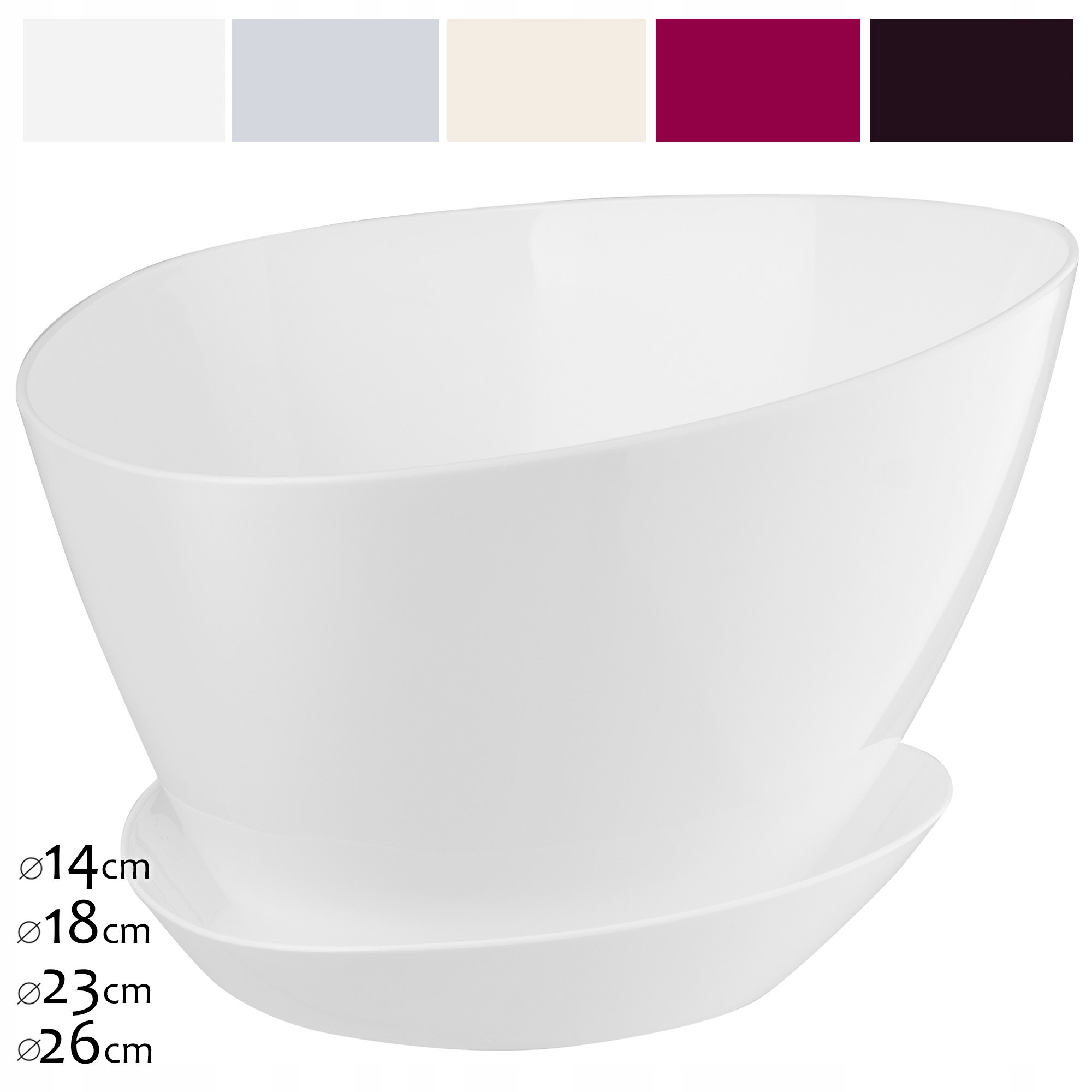 Doniczka trójkątna z podstawką 23 x 16 cm, biała