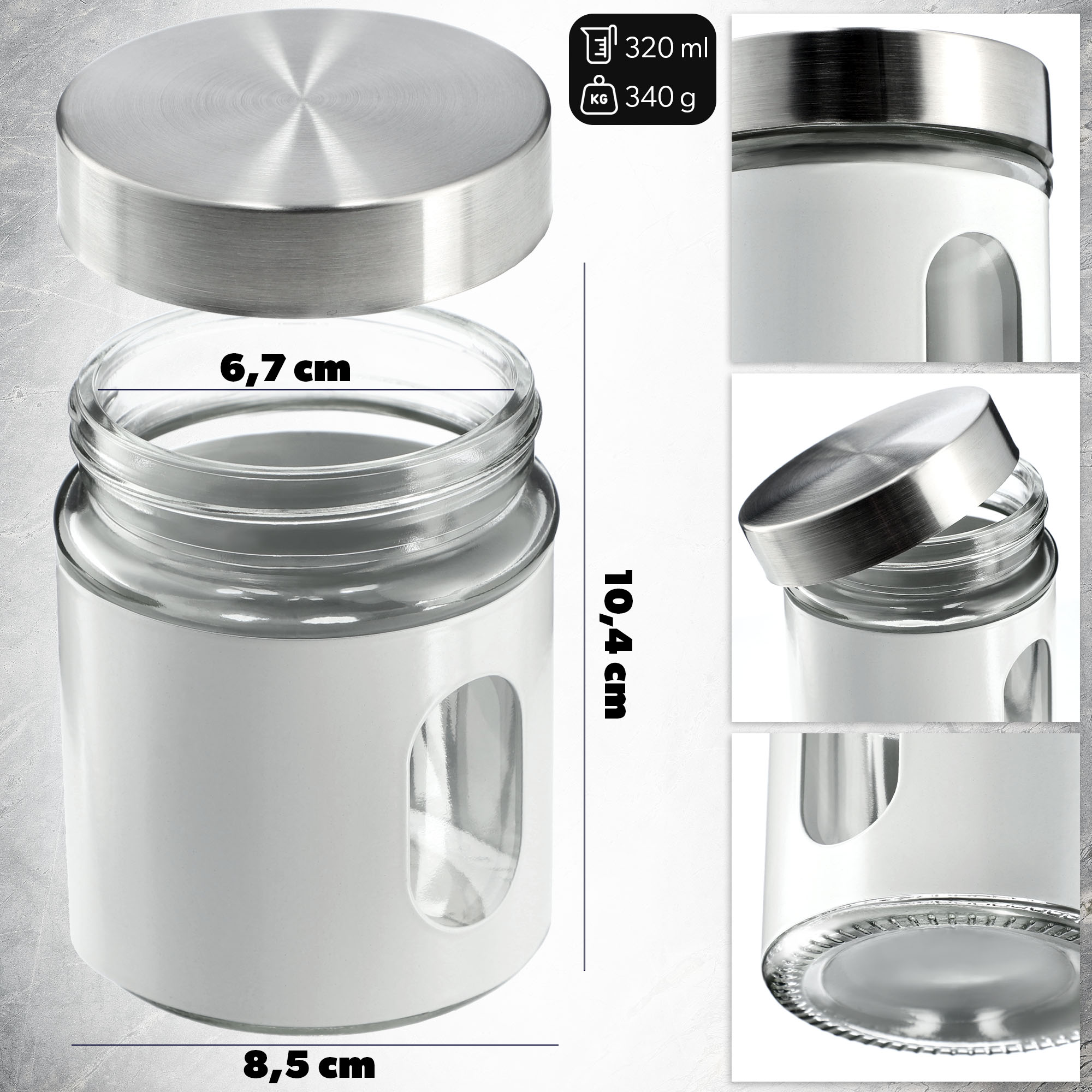 Szklany pojemnik kuchenny Loano 320 ml, biały