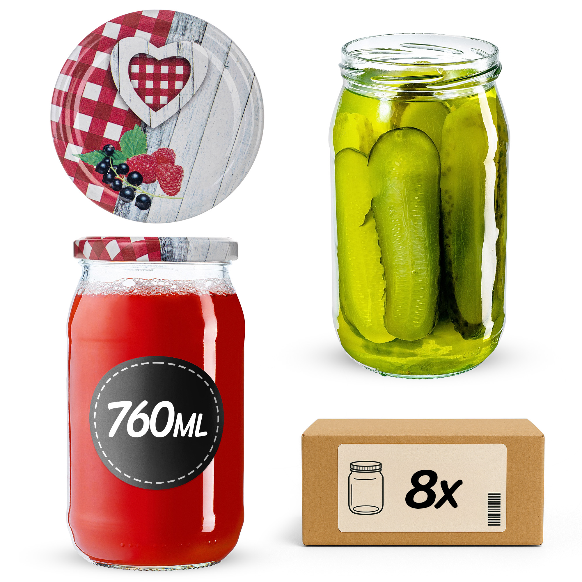 Słoiki na przetwory Niva 760ml fi82mm 8szt + wieczko Krata z serduszkiem