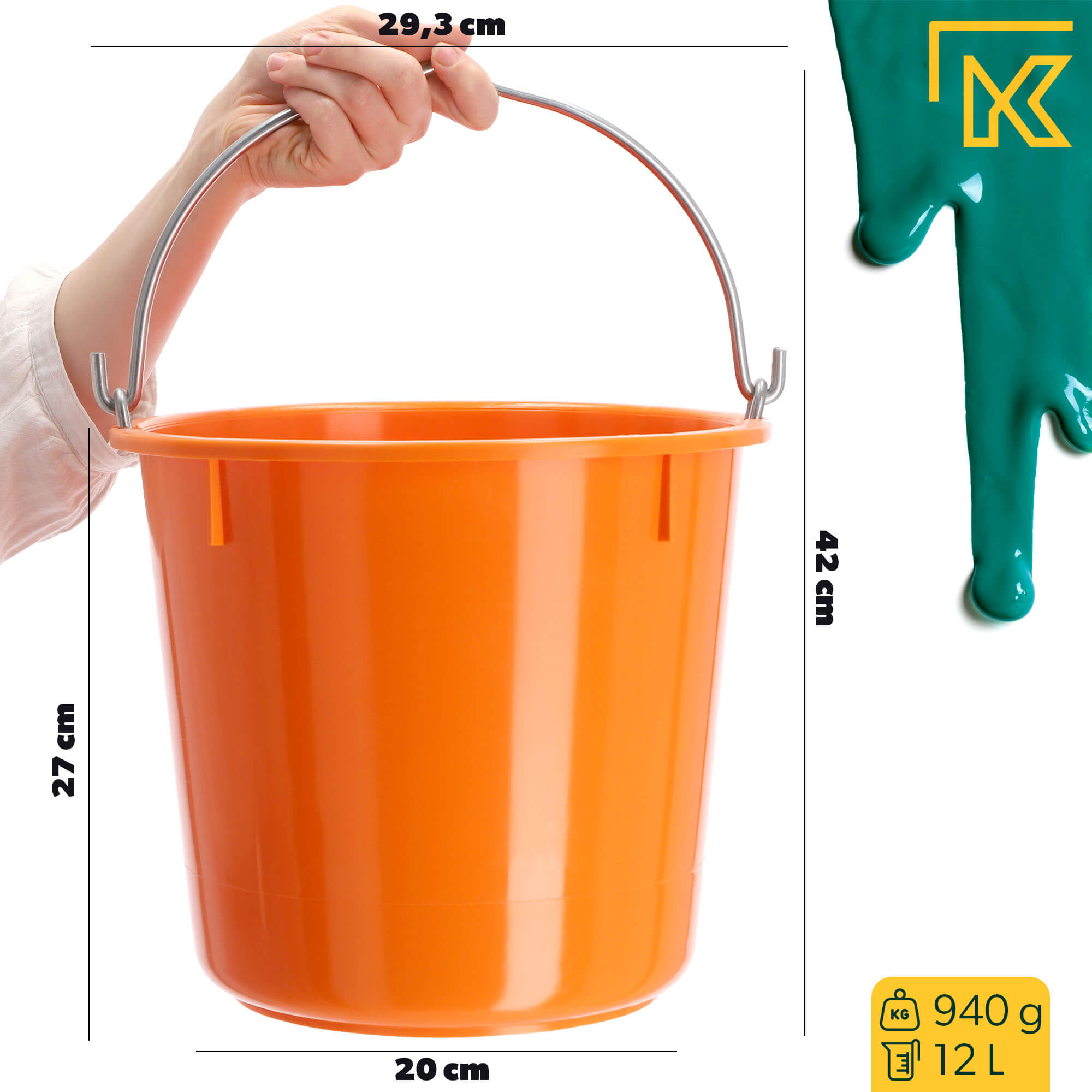 Wiadro budowlane Kanan 12L, pomarańczowe 2 szt.