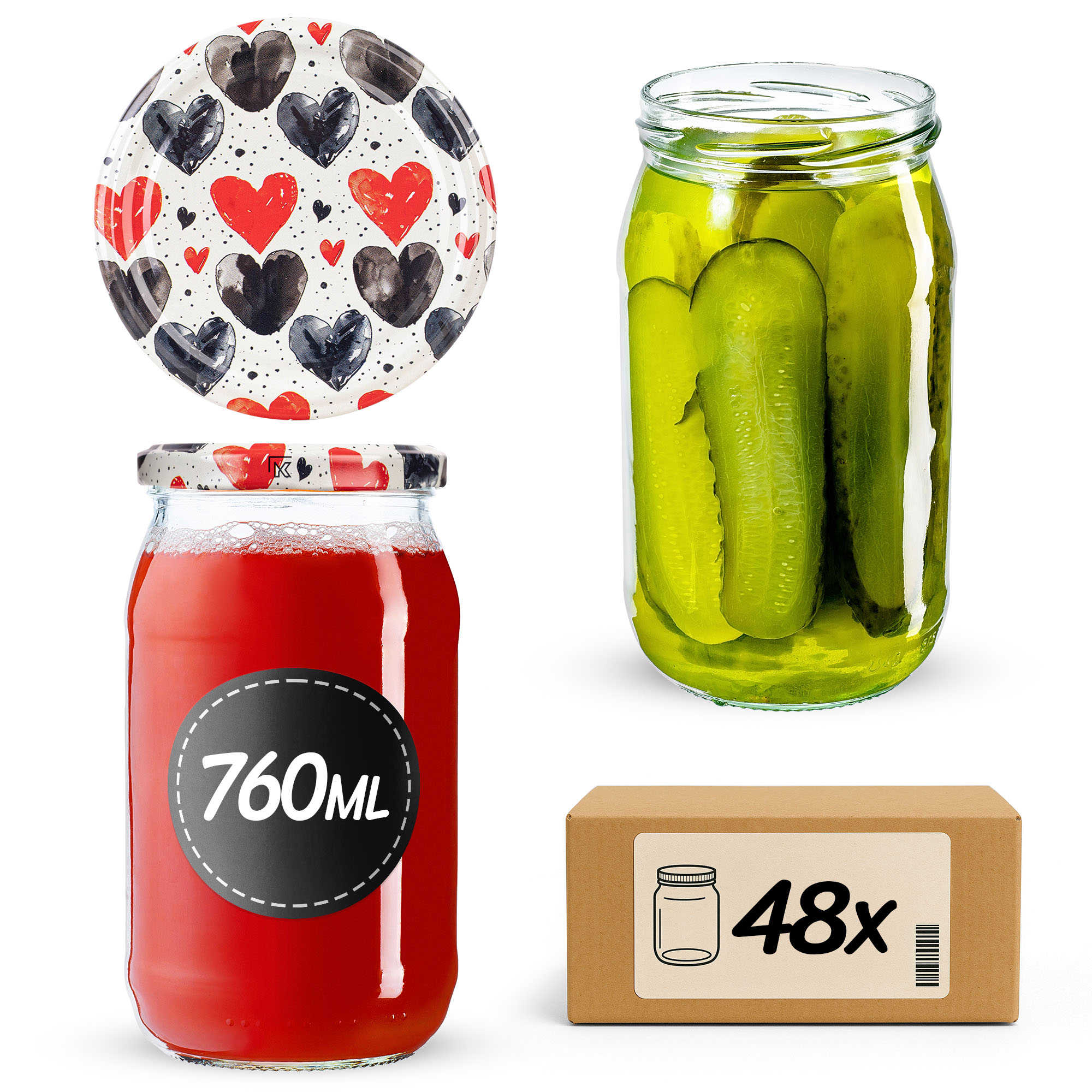 Słoiki na przetwory Niva 760ml fi82mm 48szt + wieczko Serca