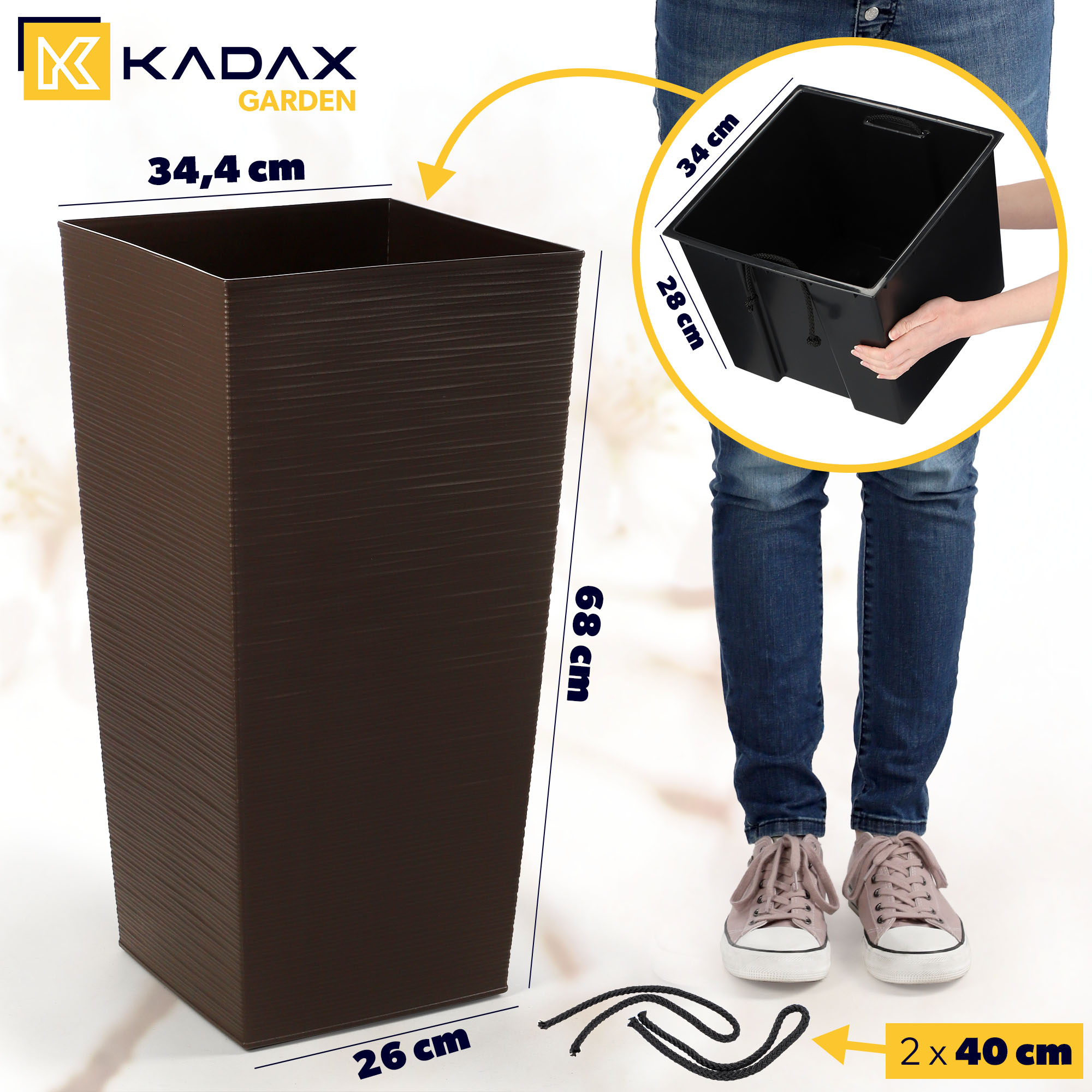 Donica na kwiaty z wkładem Tuluza dłuto 35 cm, mokka