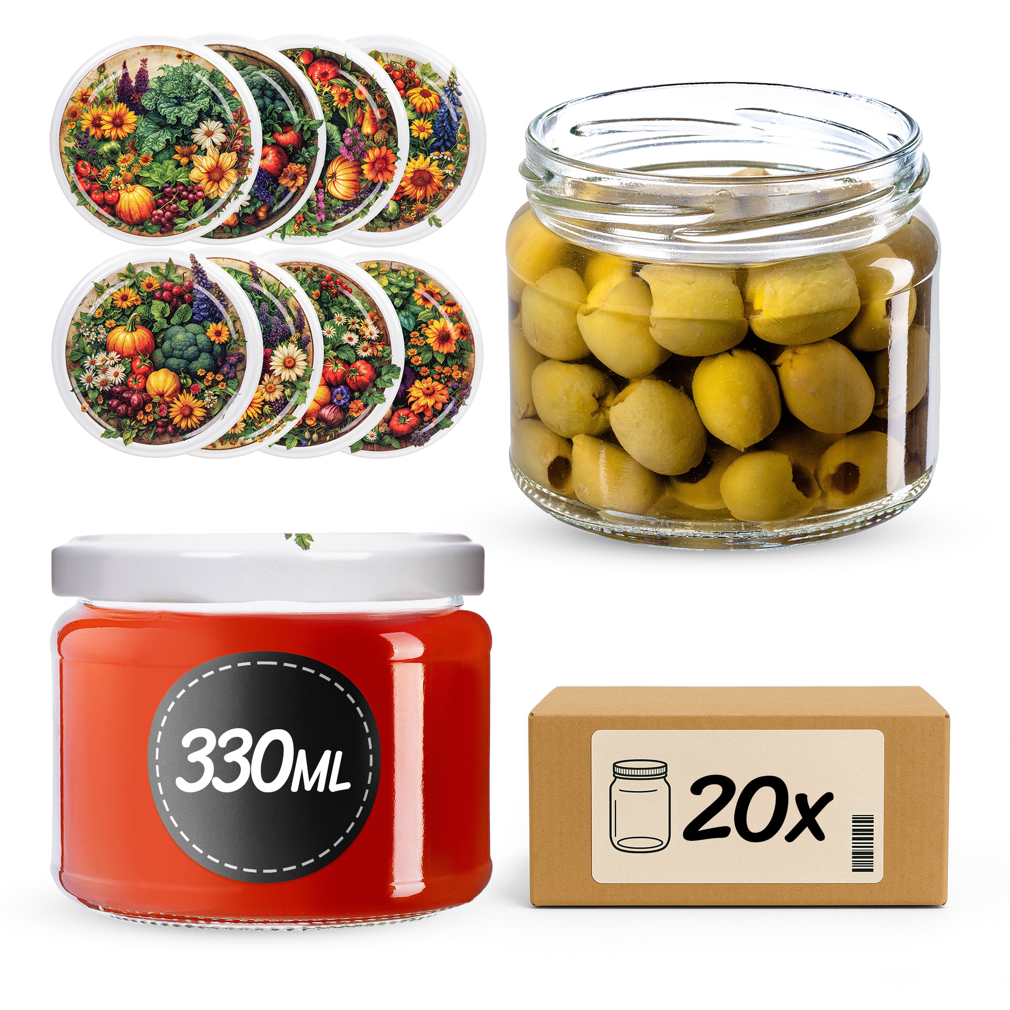 Słoiki na przetwory Sonka 330ml fi82mm 20szt + wieczko Warzywny mix