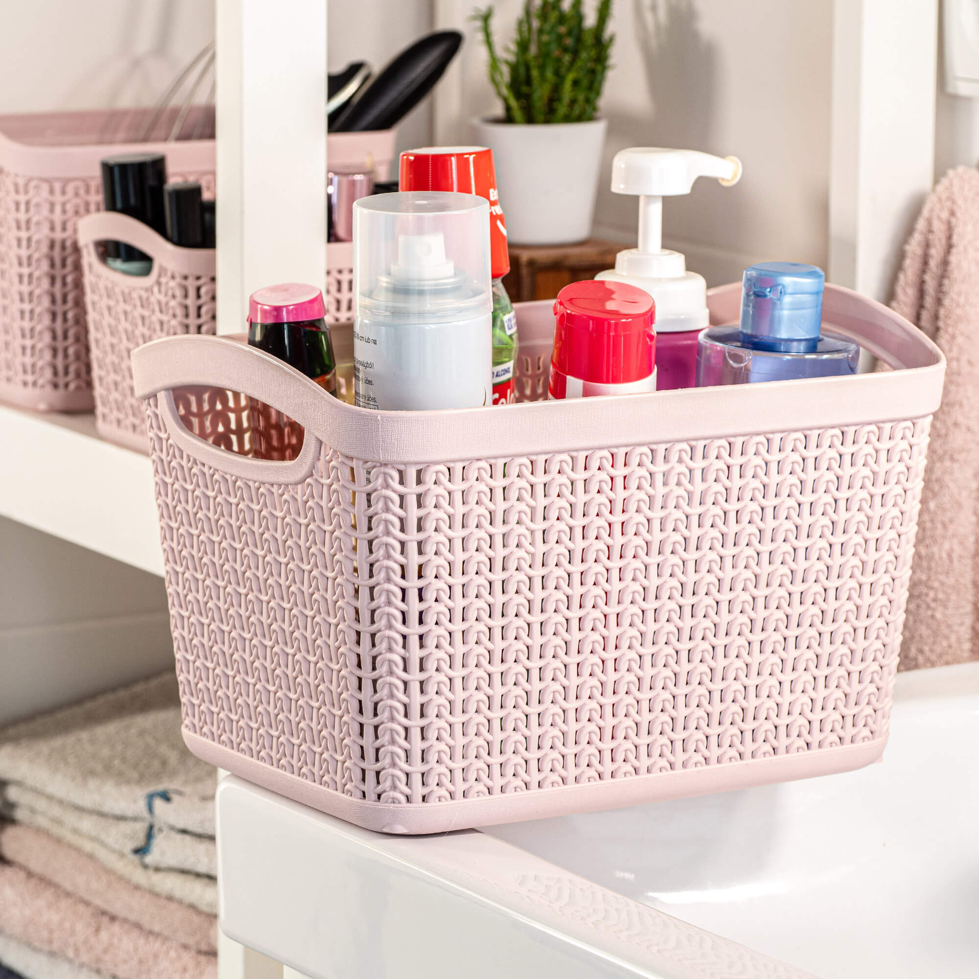 Koszyk plastikowy prostokątny Fonti 6.6L, różowy, 2 szt.