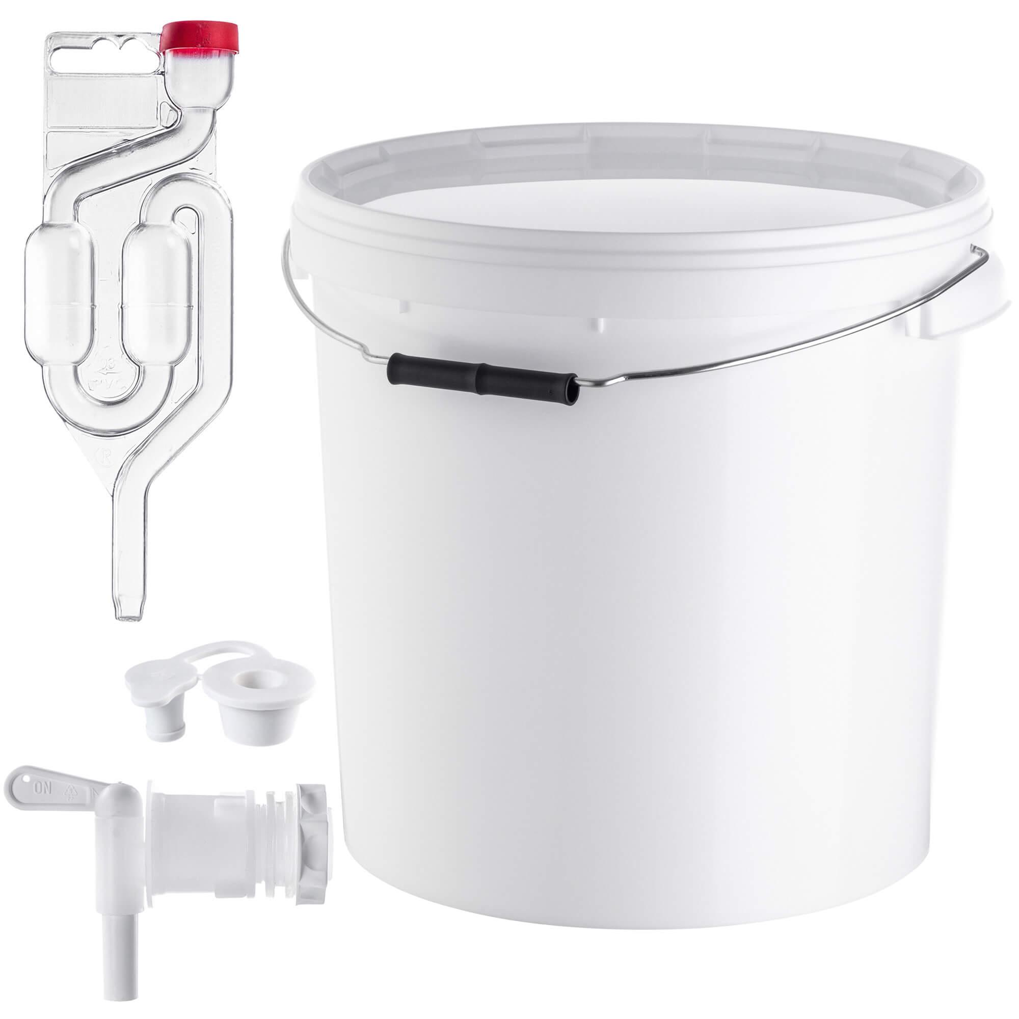 Pojemnik fermentacyjny Acerra z pokrywą i uchwytem 20L biały + kran + korek + rurka fermentacyjna