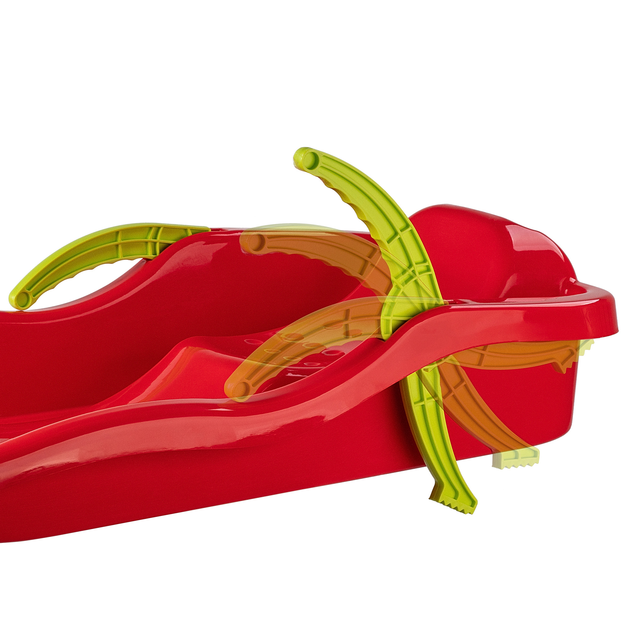 Sanki plastikowe z rączkami, hamulcem i linką, czerwone