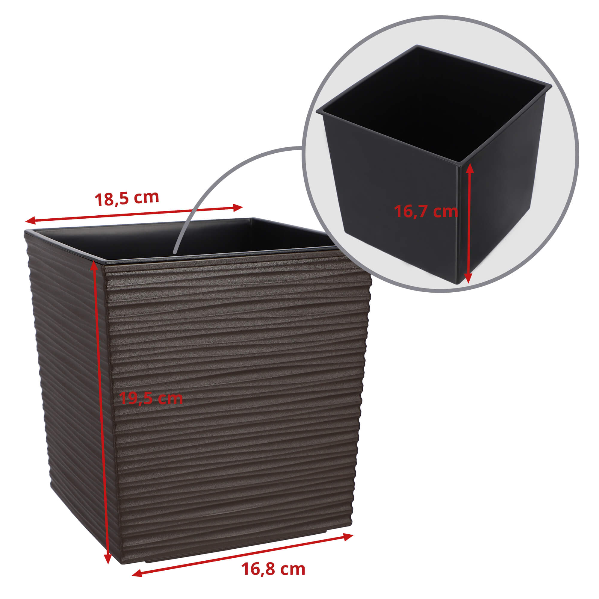 Donica na kwiaty Tres z wkładem dłuto 19 cm, mokka